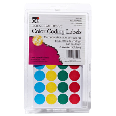 Self-Adhesive Color-Coding Labels, Assorted Colors, 1000 Per Pack, 12 Packs - A1 School Supplies