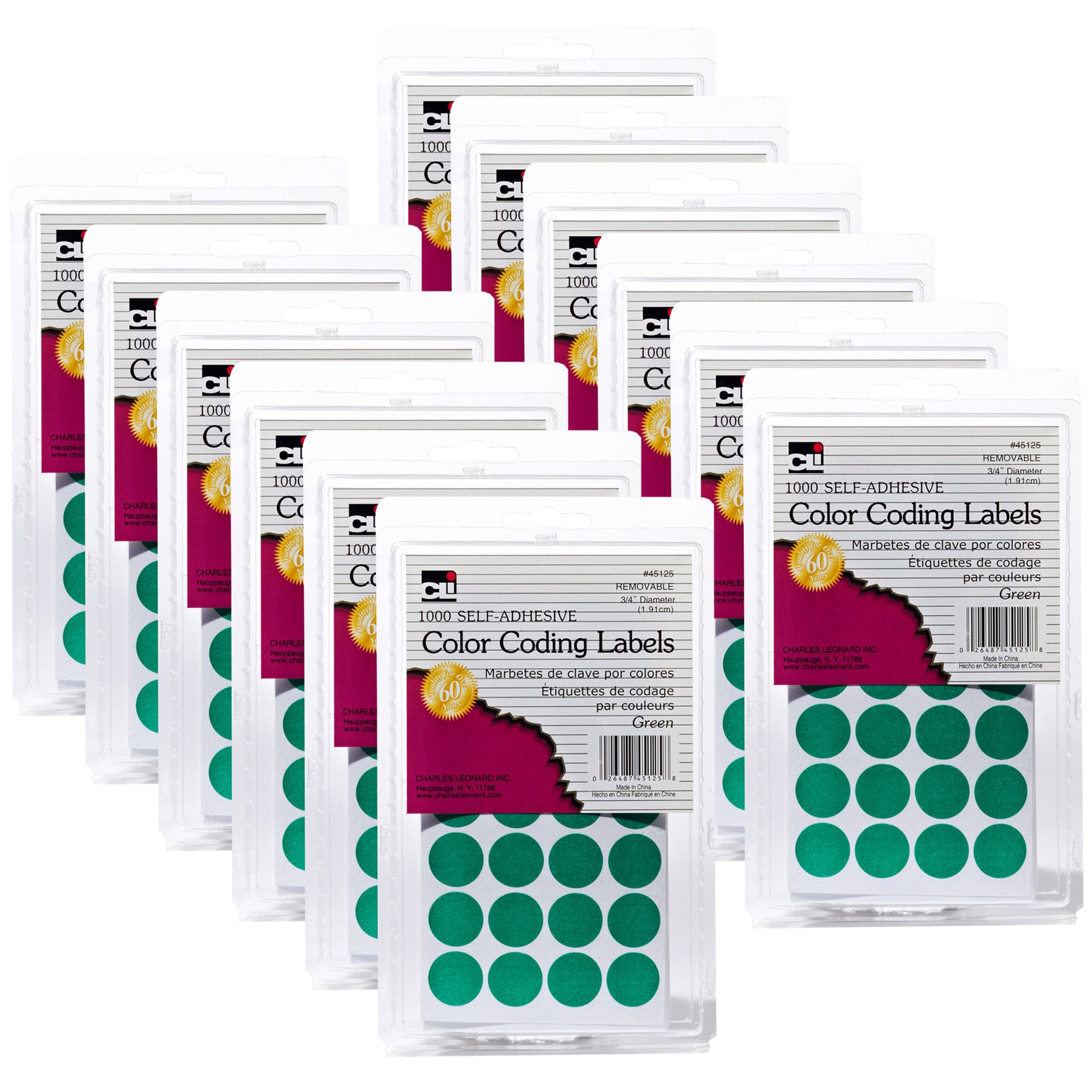 Color Coding Labels, Green, 1000 Per Pack, 12 Packs