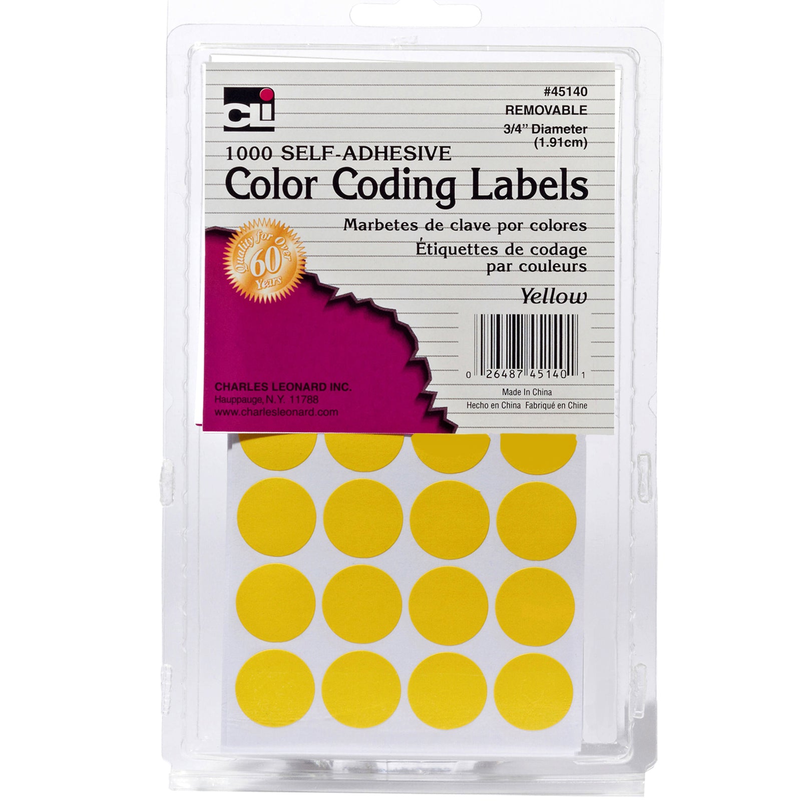 Color Coding Labels, 3/4", Yellow, 1000 Per Pack, 12 Packs - A1 School Supplies