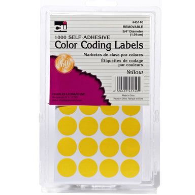 Color Coding Labels, 3/4", Yellow, 1000 Per Pack, 12 Packs - A1 School Supplies