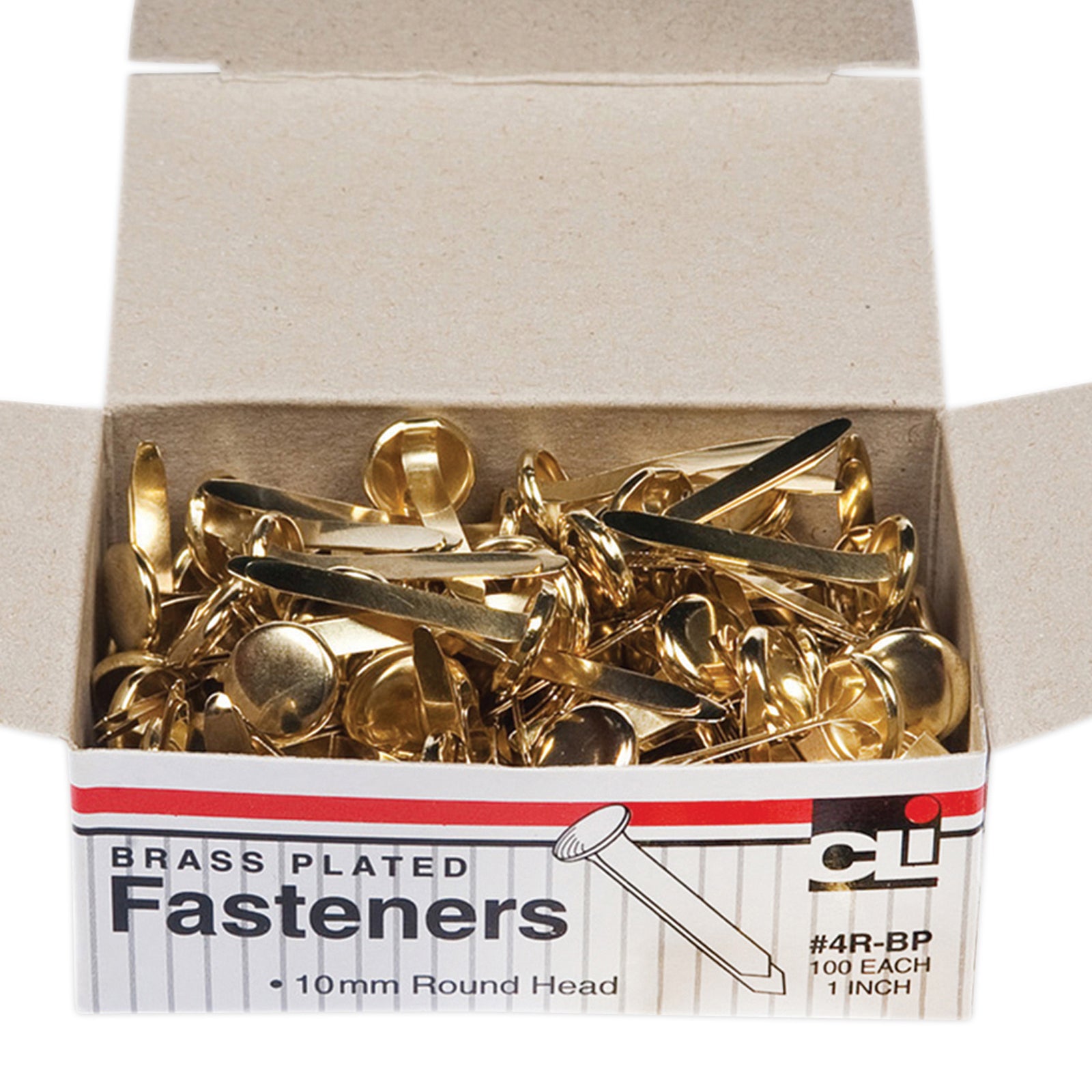 Brass-Plated Paper Fasteners, 1", 100 Per Box, 10 Boxes