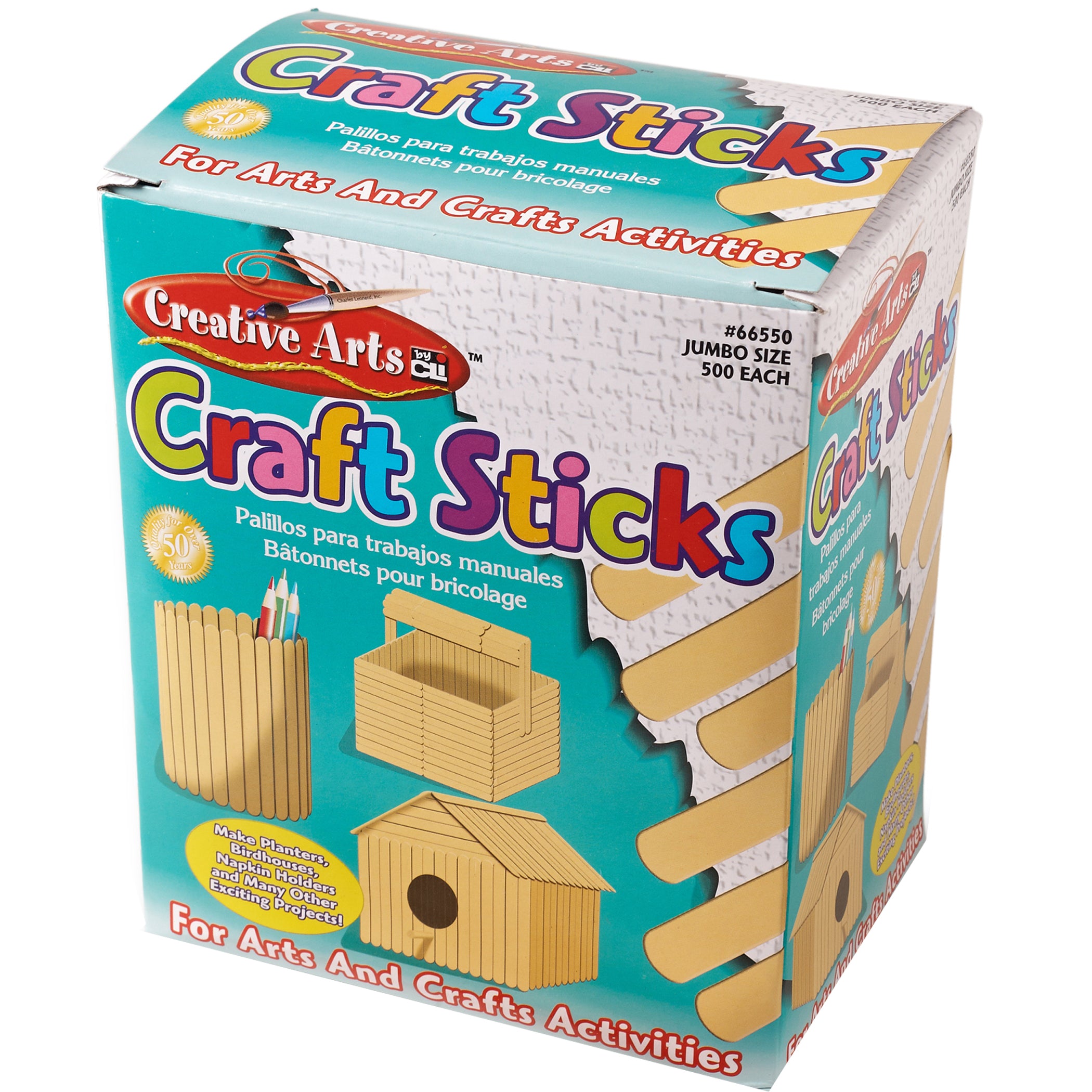 Creative Arts Jumbo Craft Sticks, 6" x 0.75", Natural, 500 Per Pack, 2 Packs