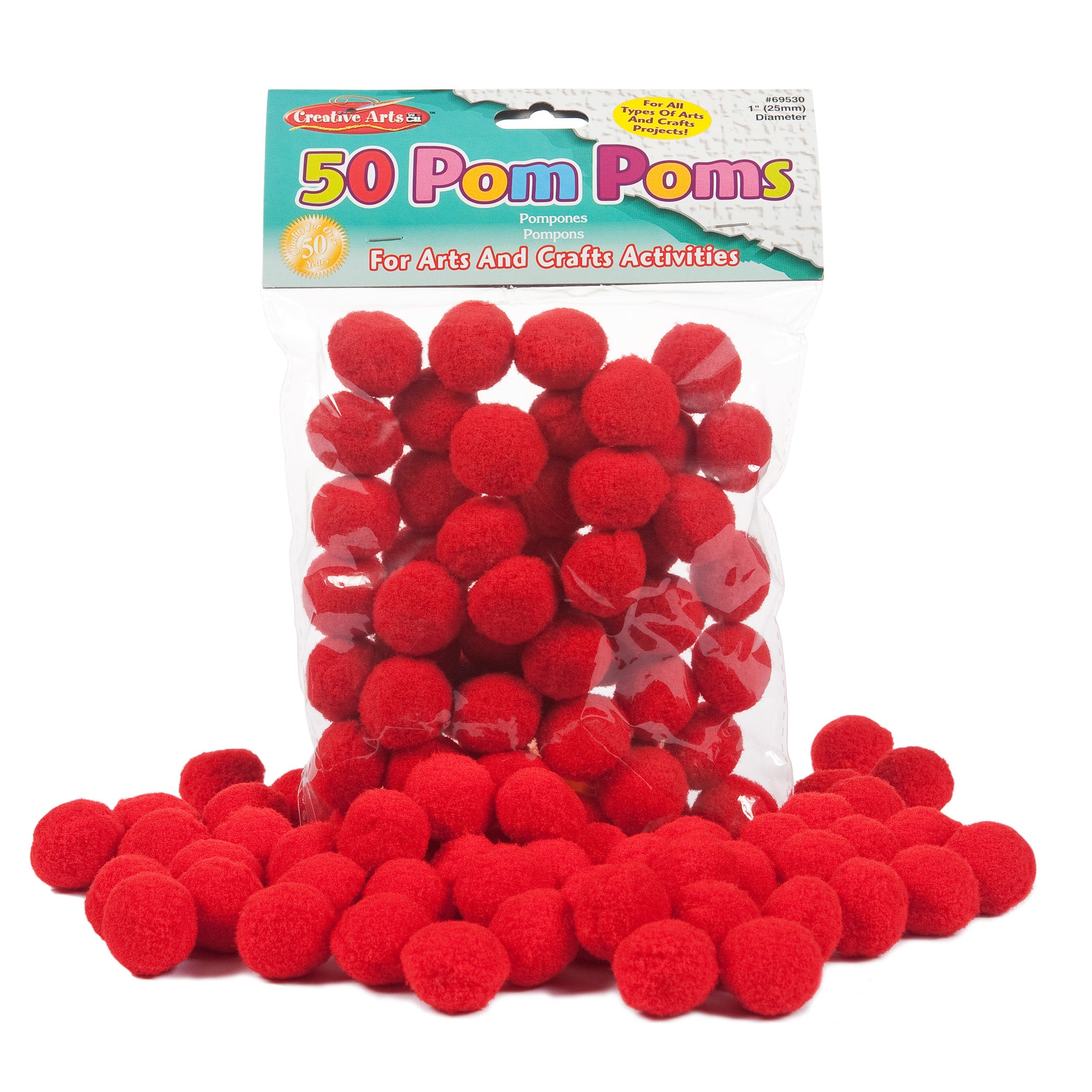 Pom-Poms 1", Red, 50 Per Pack, 12 Packs