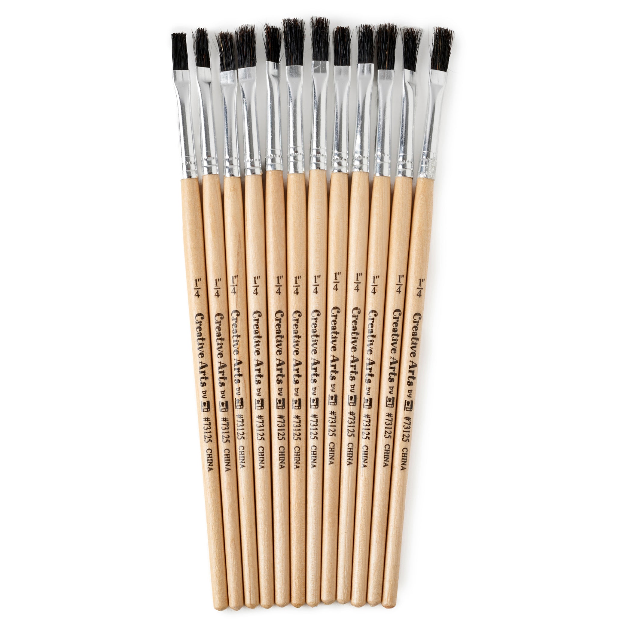 Flat Tip Paint Brushes, 1/4" Natural Bristle, Short, 12 Per Set, 6 Sets