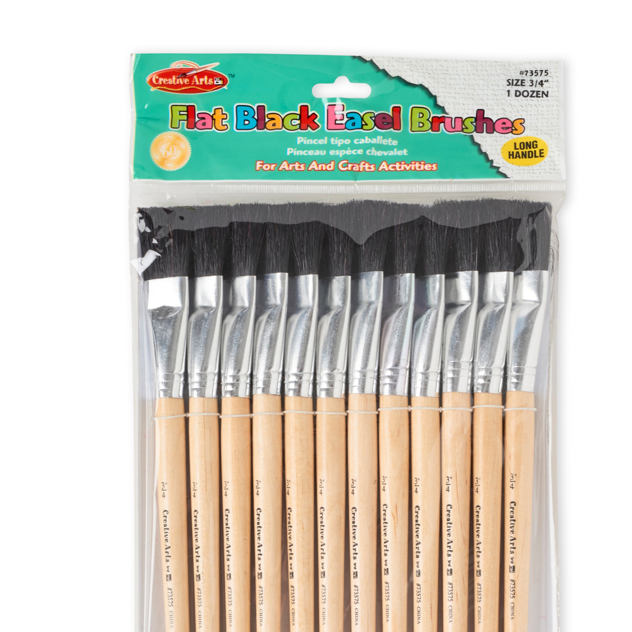 Creative Arts Flat Easel Brushes, 3/4" Bristle, Black, 12 Per Pack, 2 Packs