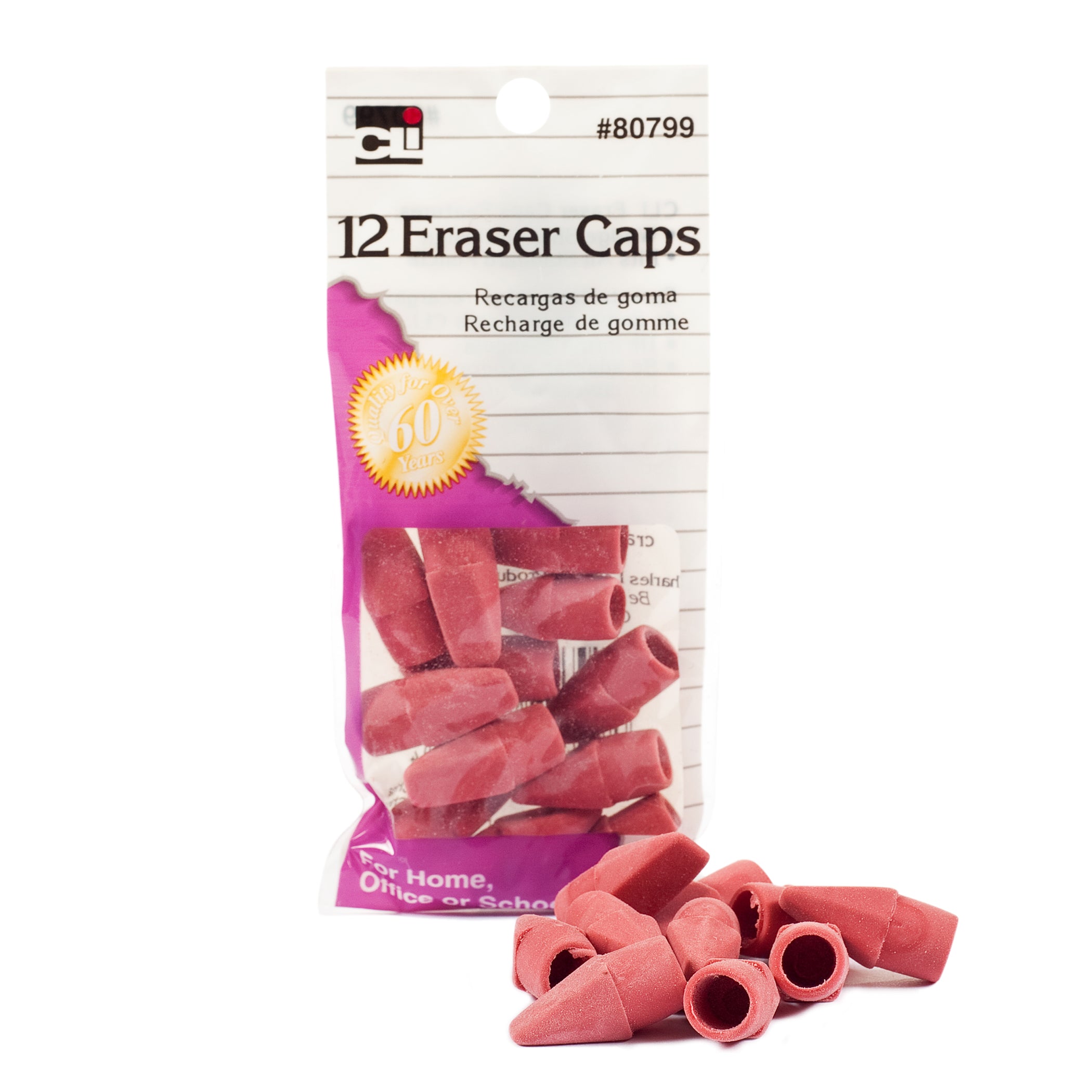 Pencil Eraser Caps, Pink, 12 Per Pack, 36 Packs