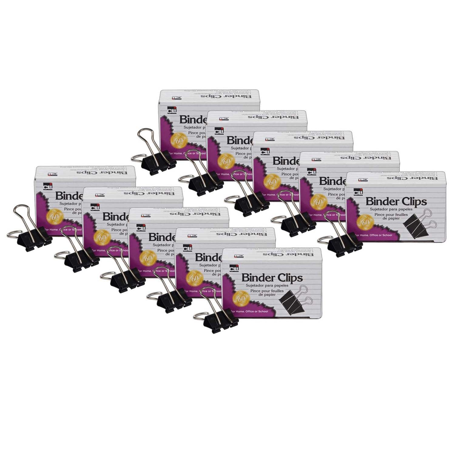 Binder Clips, Large, 1" Capacity, Black/Silver, 12 Per Box, 10 Boxes