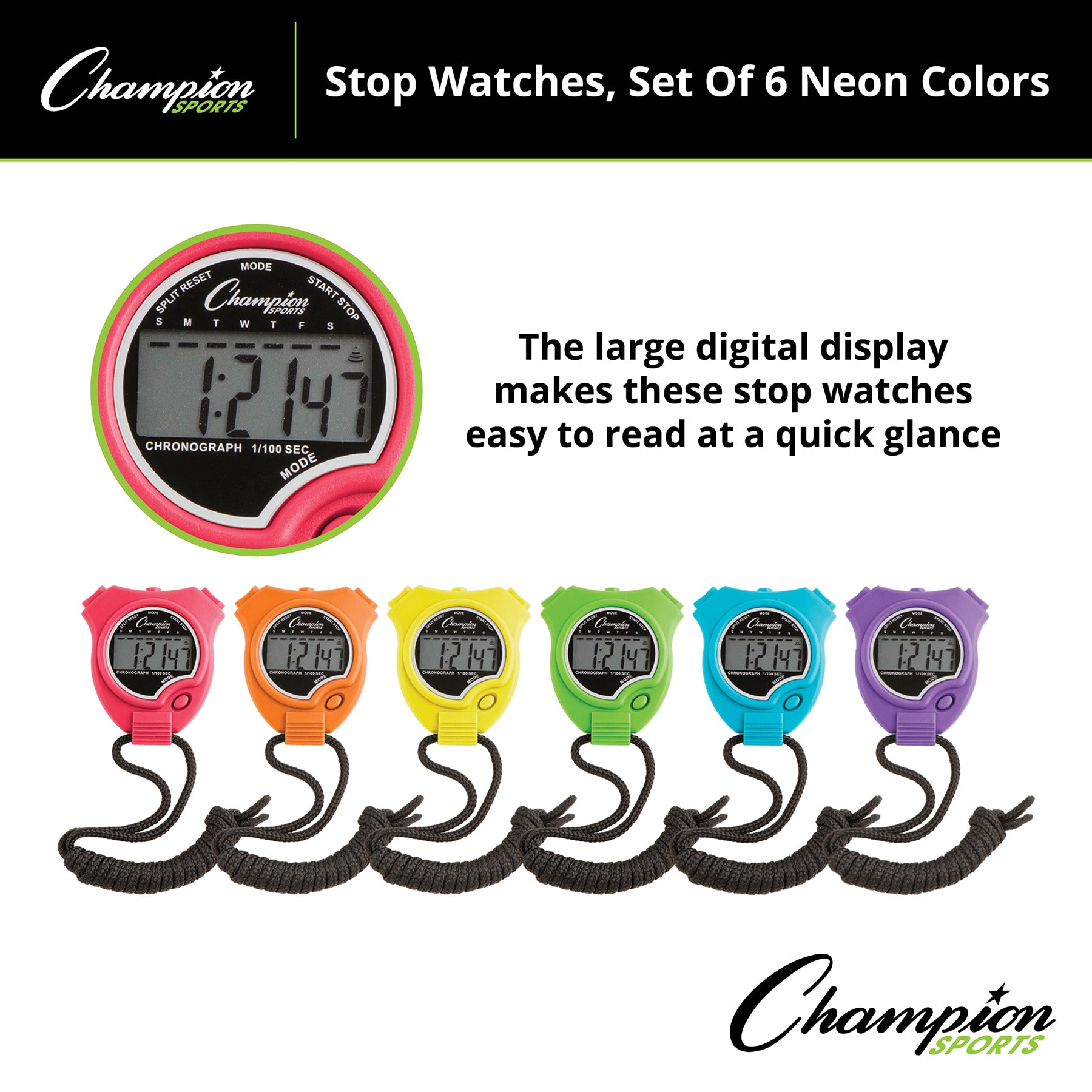 Stop Watch, Neon Colors, Set of 6