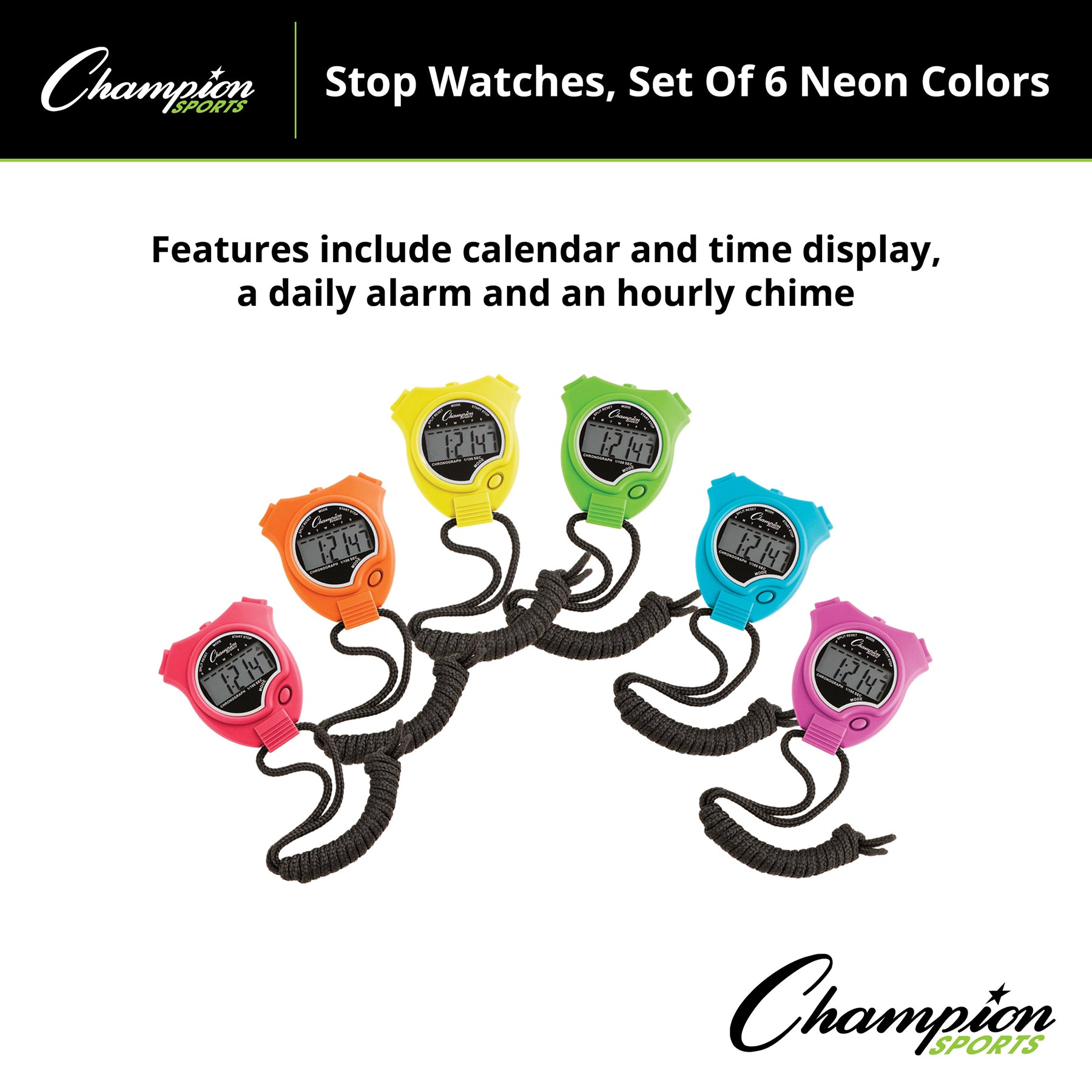 Stop Watch, Neon Colors, Set of 6