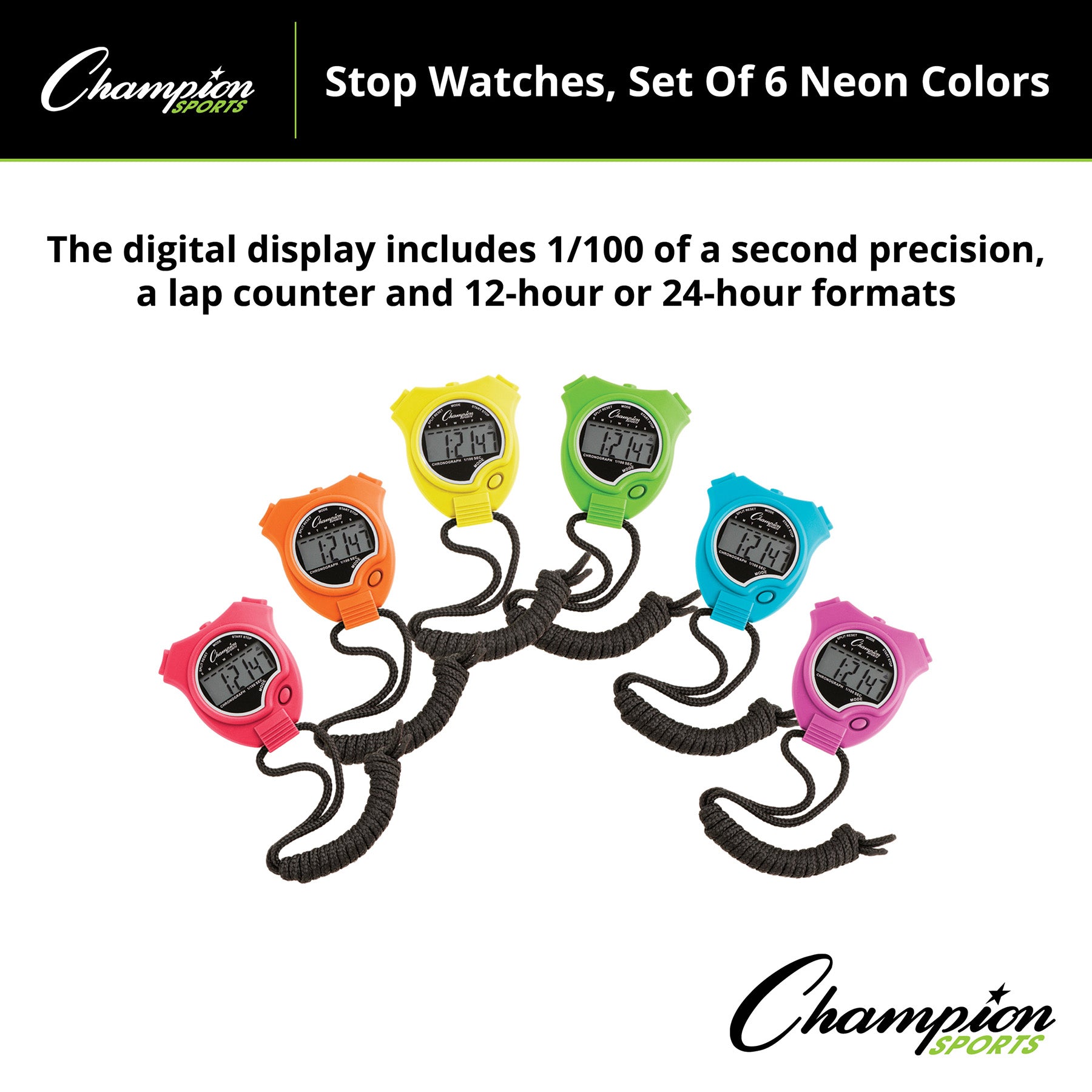 Stop Watch, Neon Colors, Set of 6