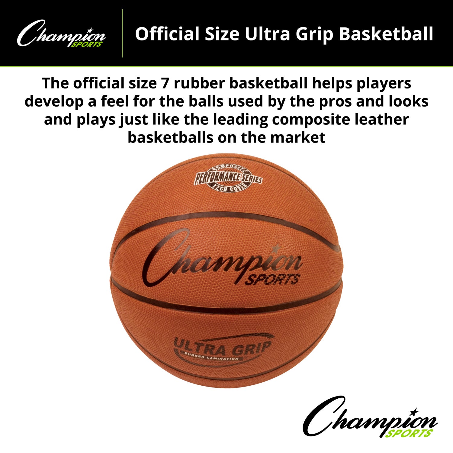 Ultra Grip Rubber Basketball with Bladder, Official Size 7