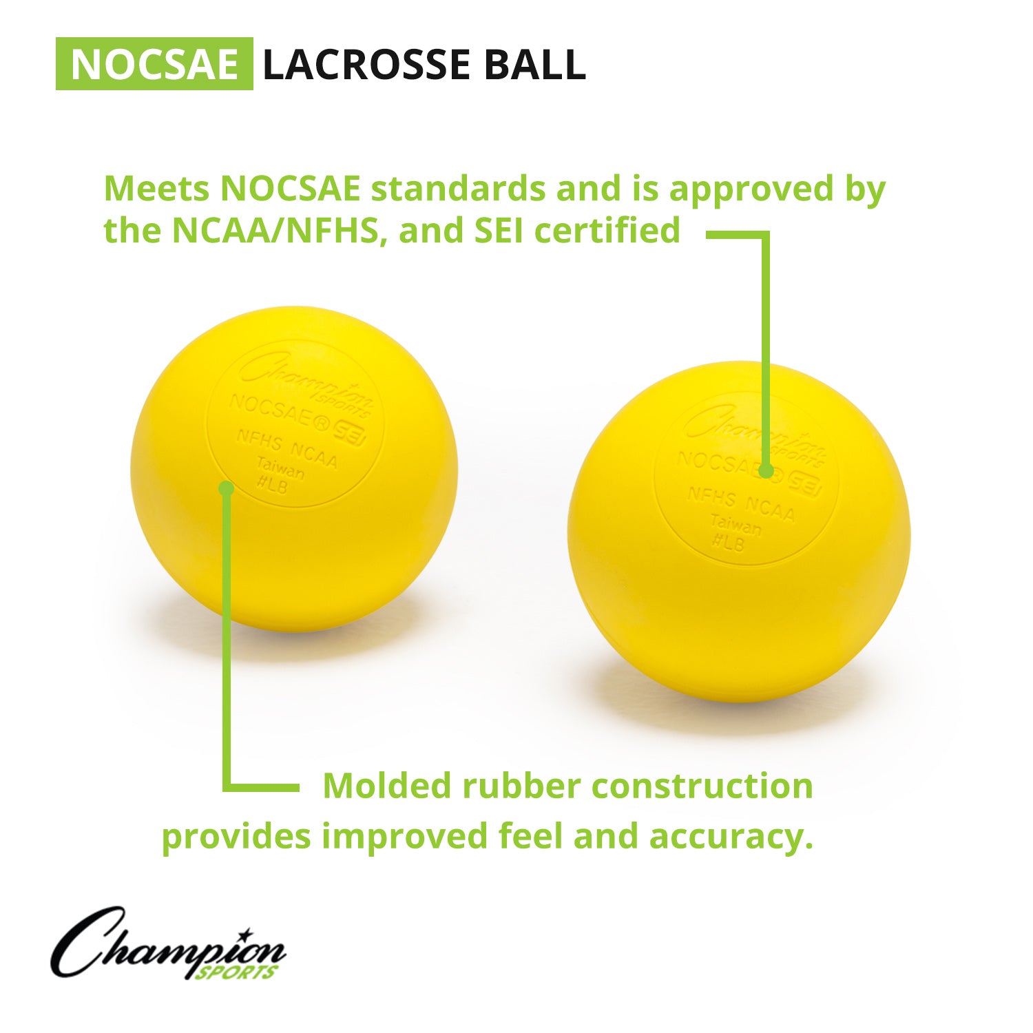 Official Size Lacrosse Balls, Yellow, Pack of 12