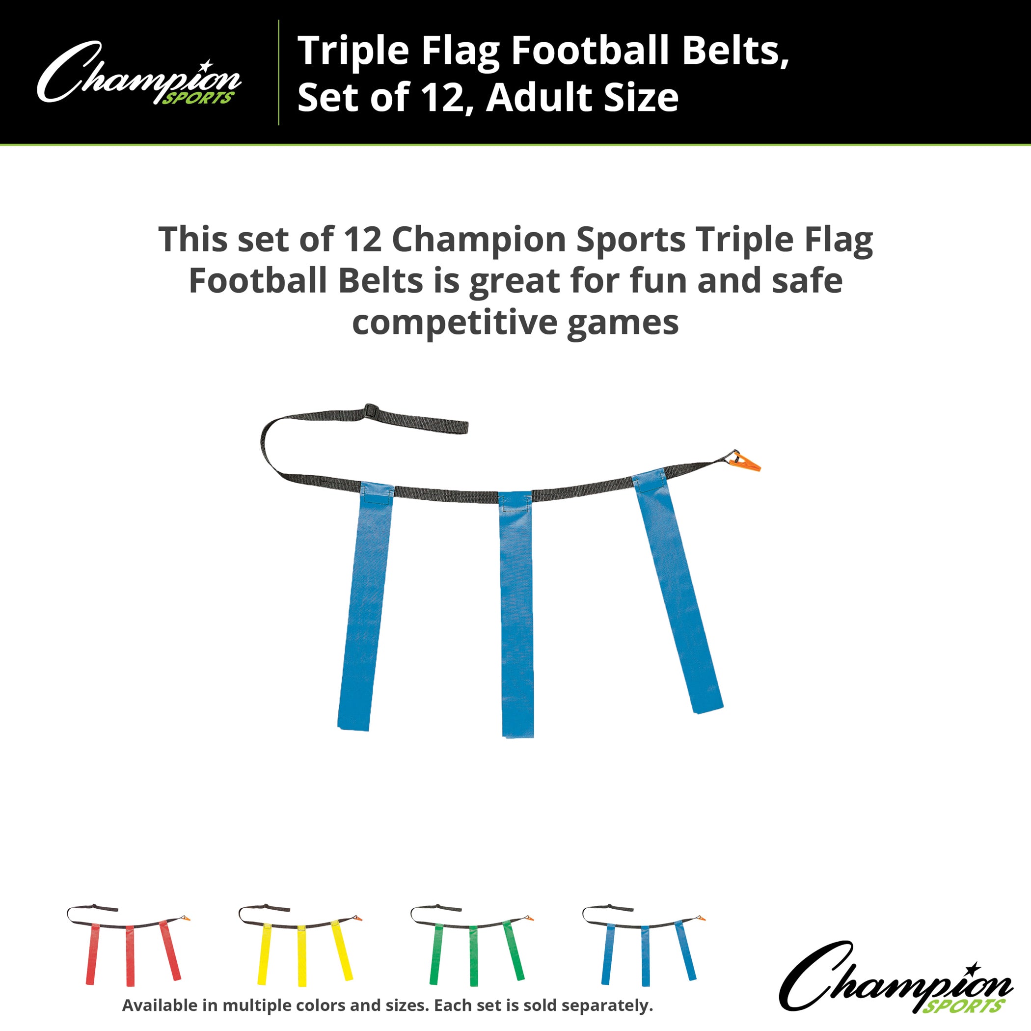 Triple Flag Football Set, Adult Size, Blue, 32"-39", 12 per pack