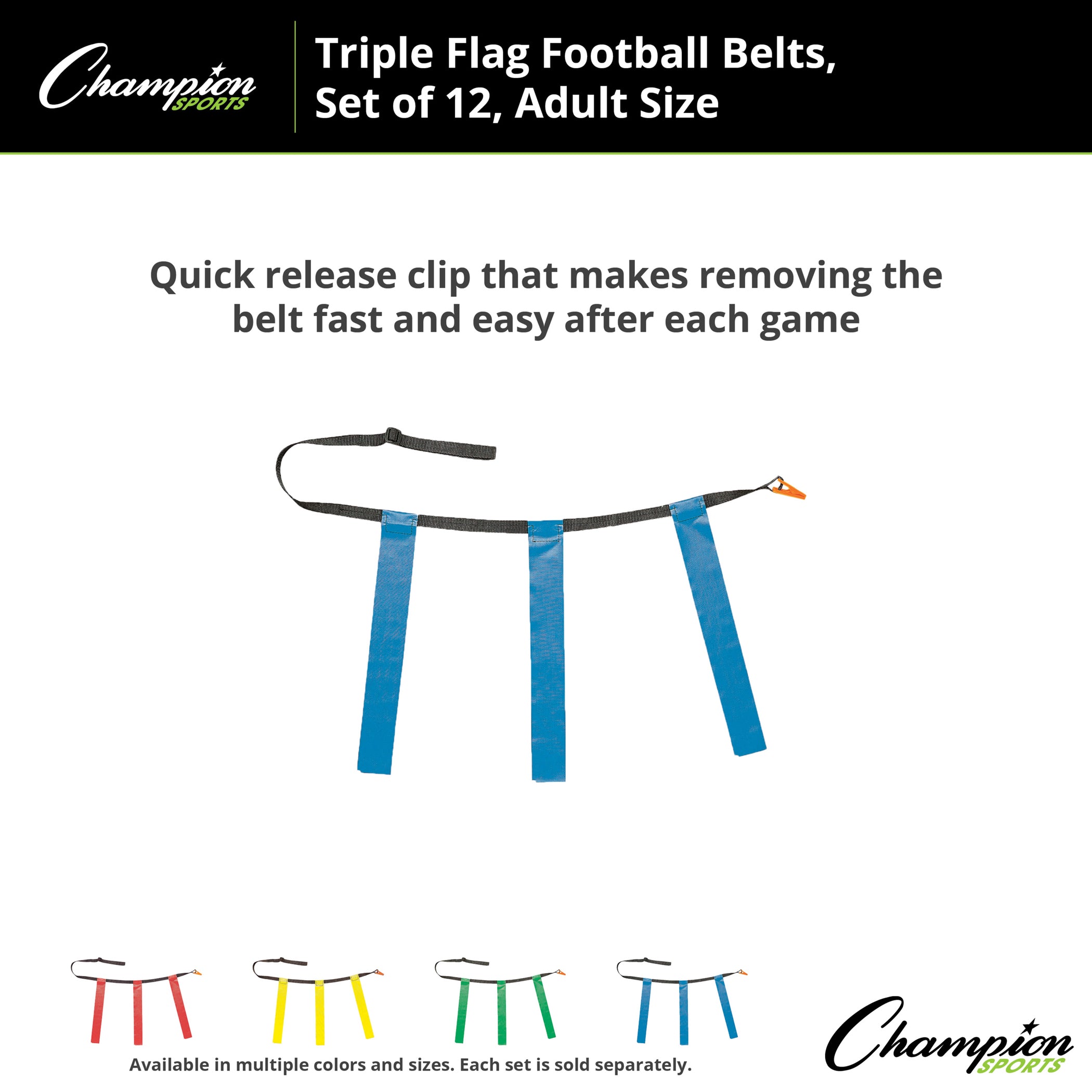 Triple Flag Football Set, Adult Size, Blue, 32"-39", 12 per pack