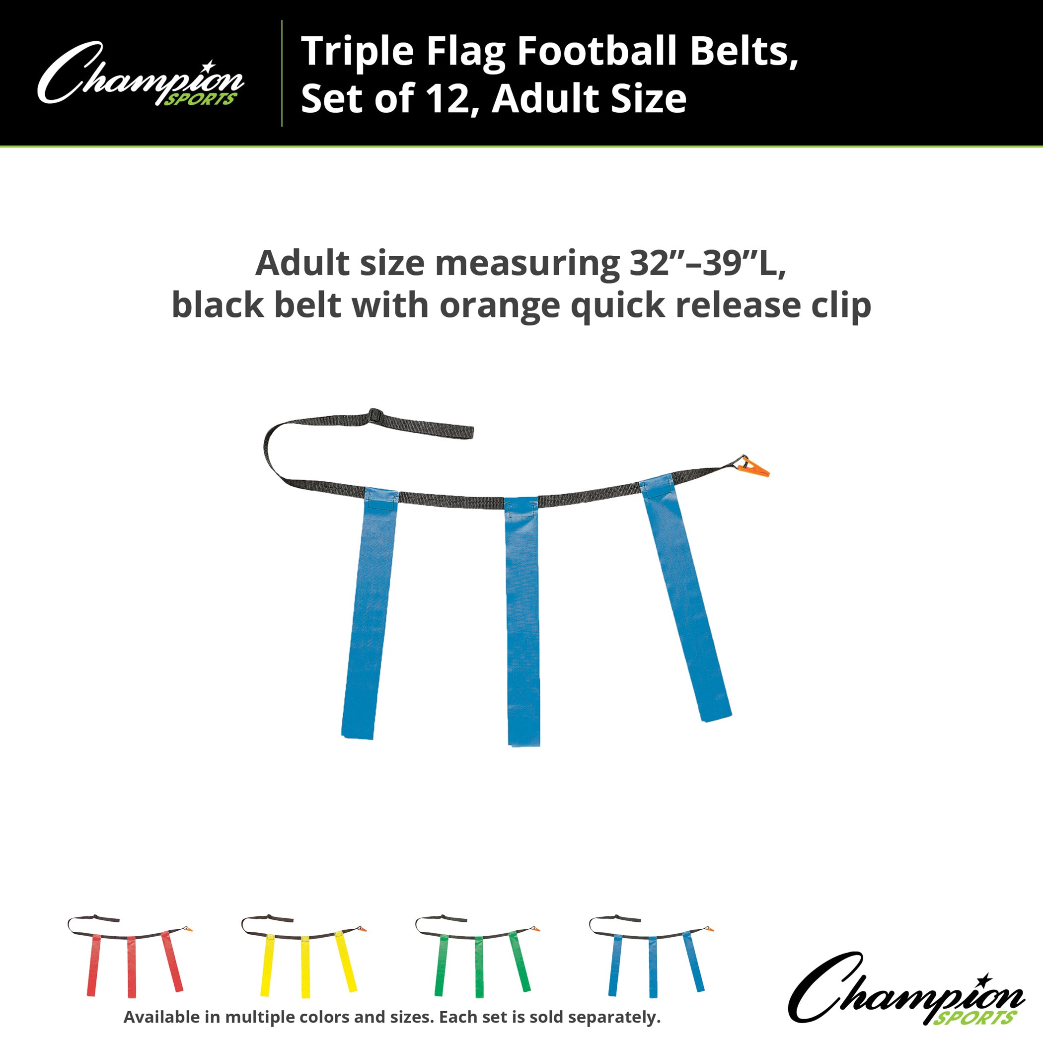 Triple Flag Football Set, Adult Size, Blue, 32"-39", 12 per pack