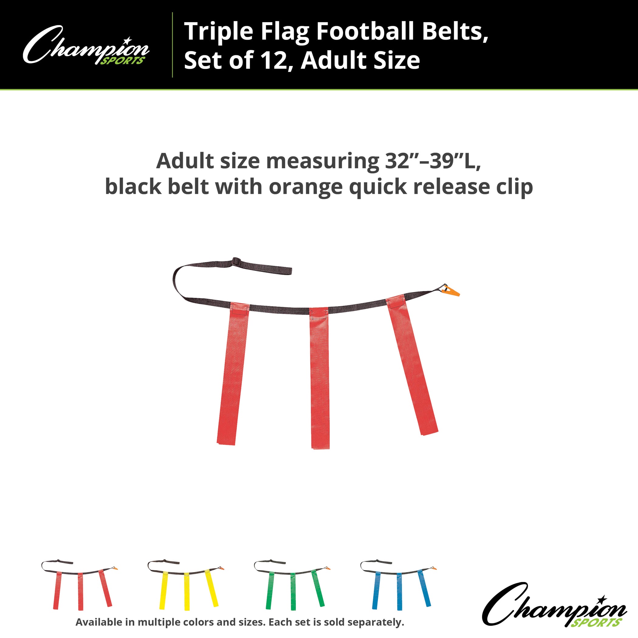 Triple Flag Football Set, Adult Size, Red, 32"-39", 12 per pack