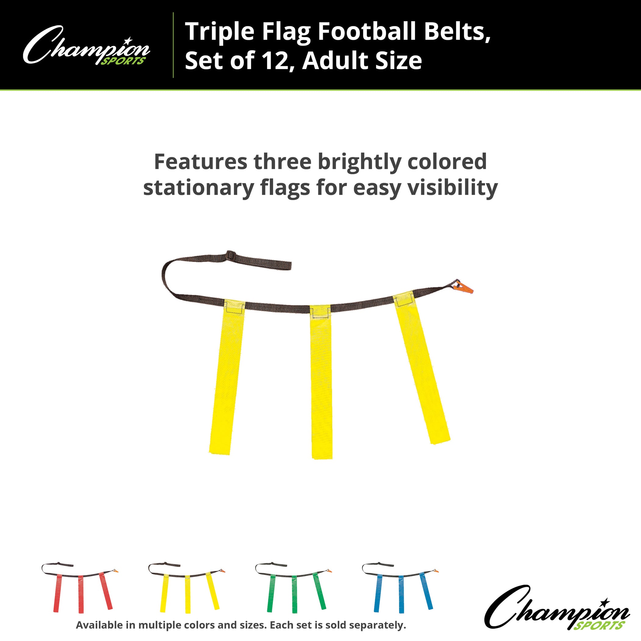 Triple Flag Football Set, Adult Size, Yellow, 32"-39", 12 per pack