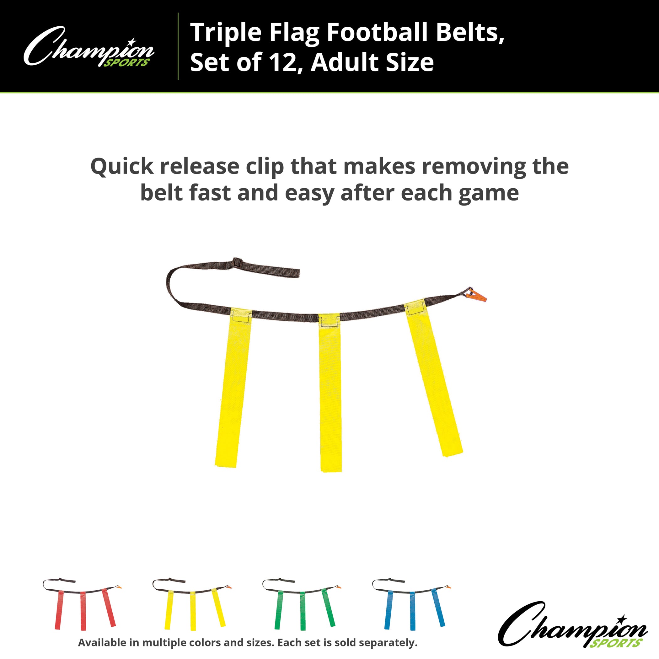 Triple Flag Football Set, Adult Size, Yellow, 32"-39", 12 per pack