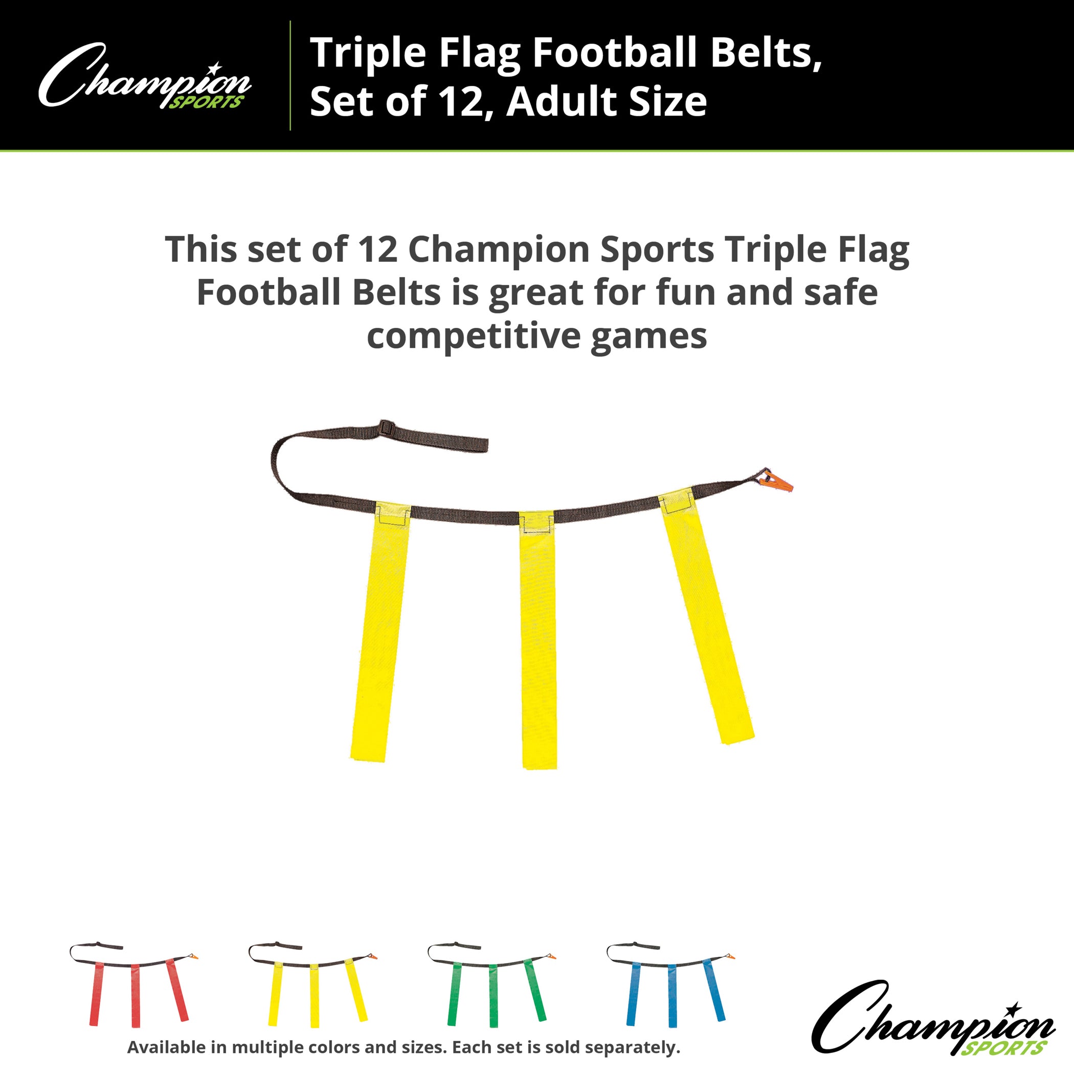 Triple Flag Football Set, Adult Size, Yellow, 32"-39", 12 per pack