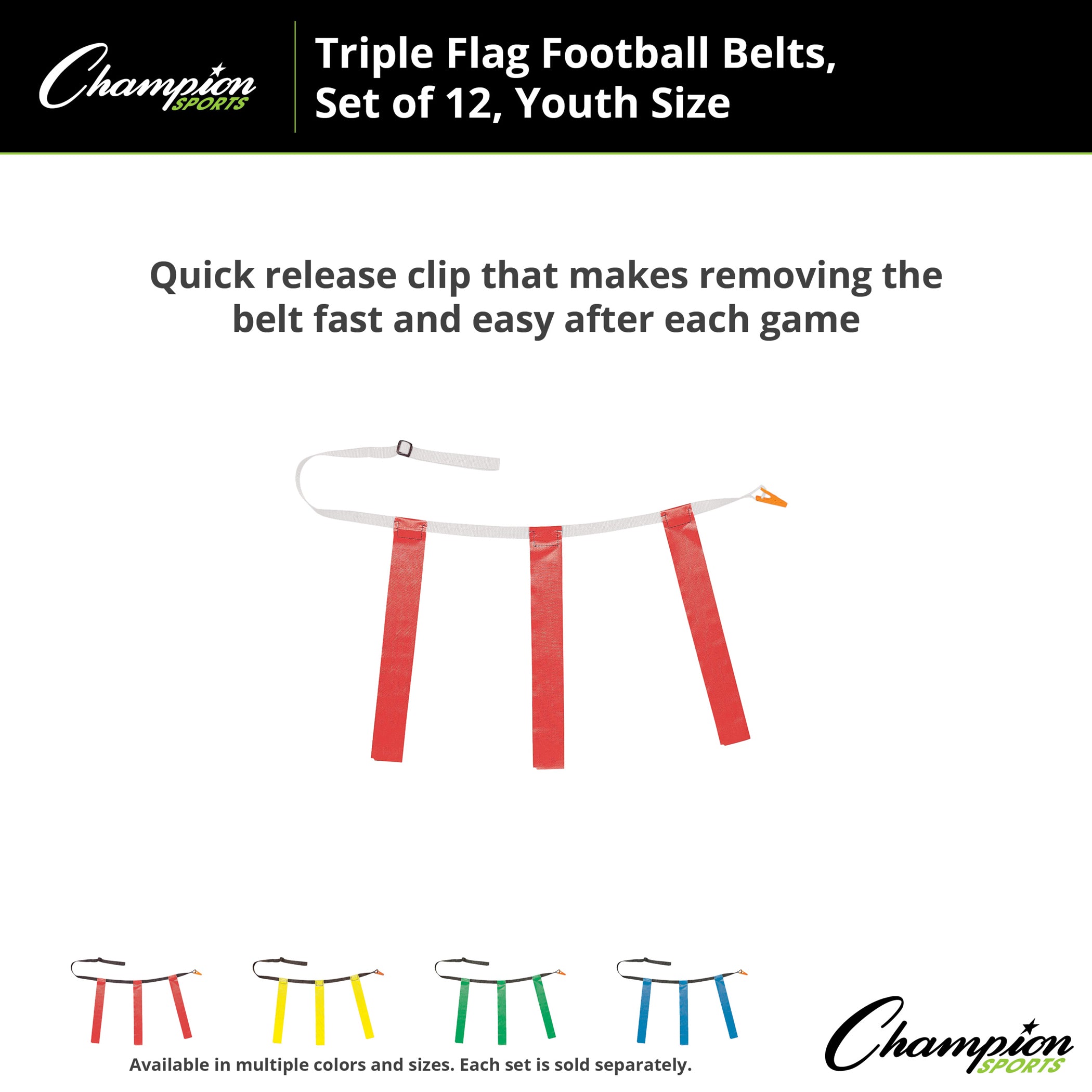 Triple Flag Football Set, Youth Size, Red, 25"-31", 12 per pack