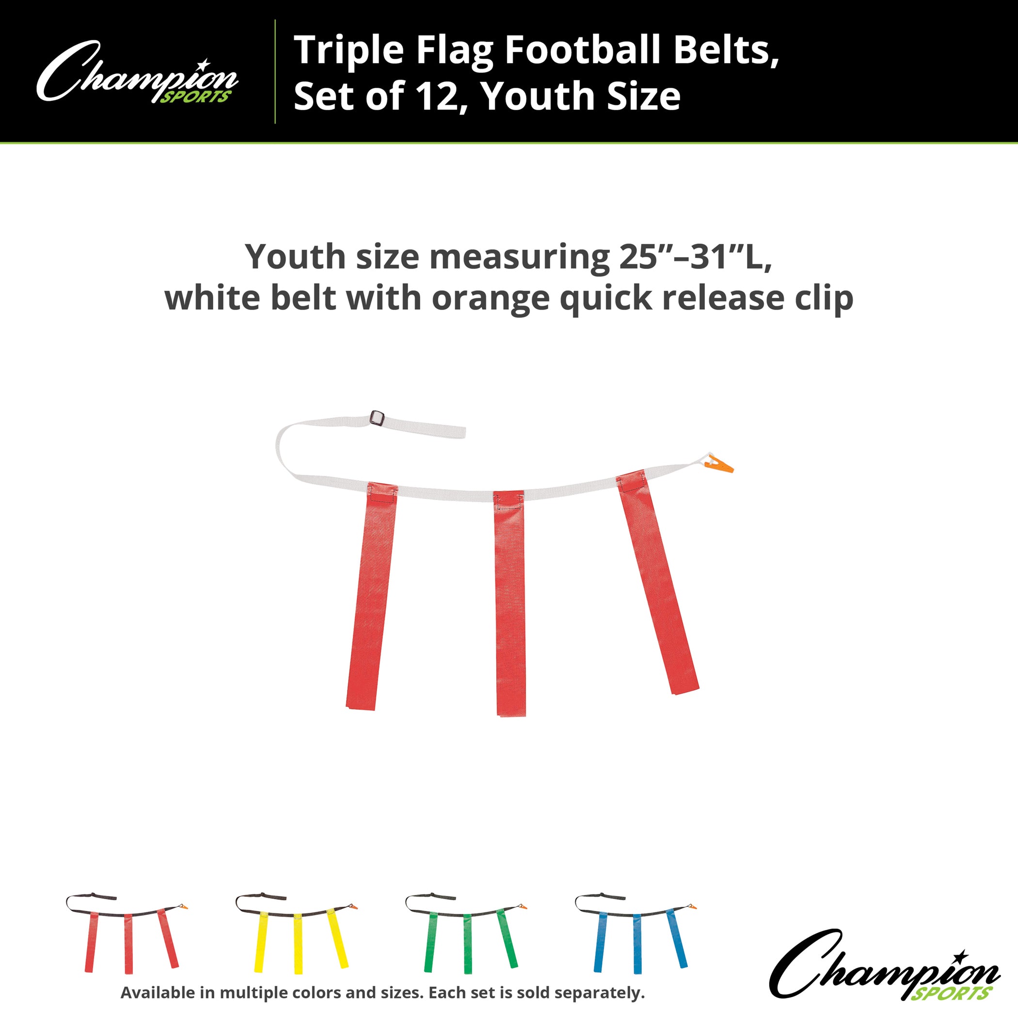 Triple Flag Football Set, Youth Size, Red, 25"-31", 12 per pack