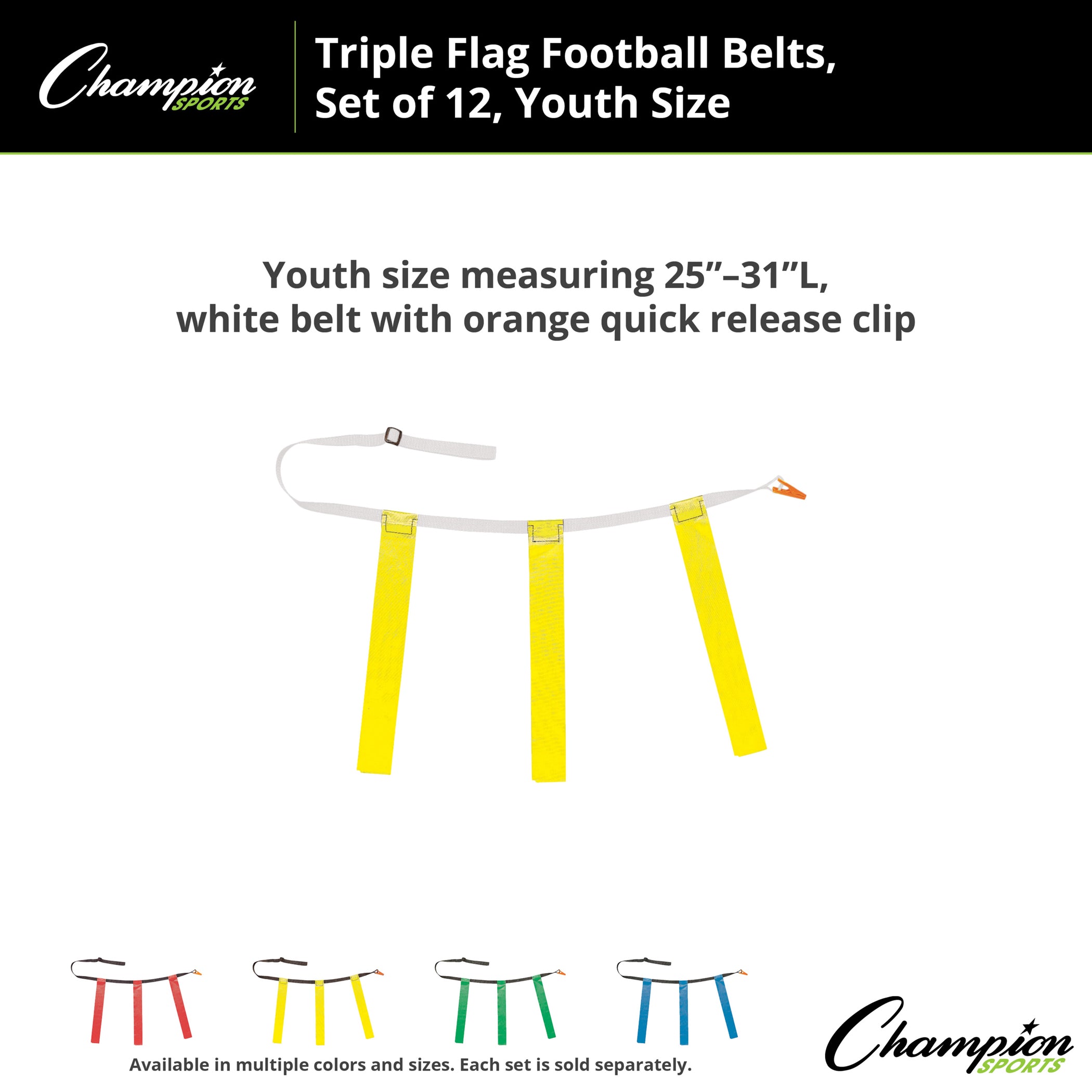 Triple Flag Football Set, Youth, Yellow, 25"-31", 12 per pack