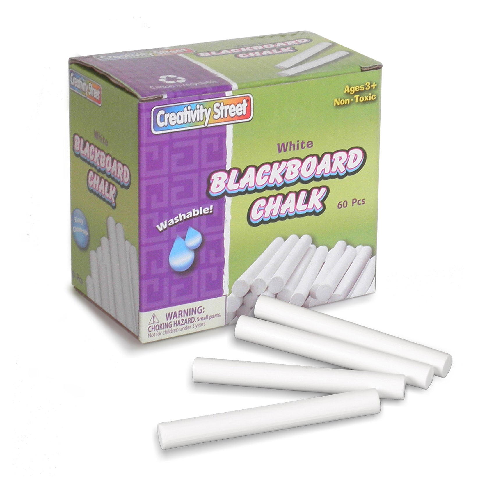 Blackboard Chalk, White, 3/8" x 3-1/4", 60 Pieces Per Pack, 12 Packs