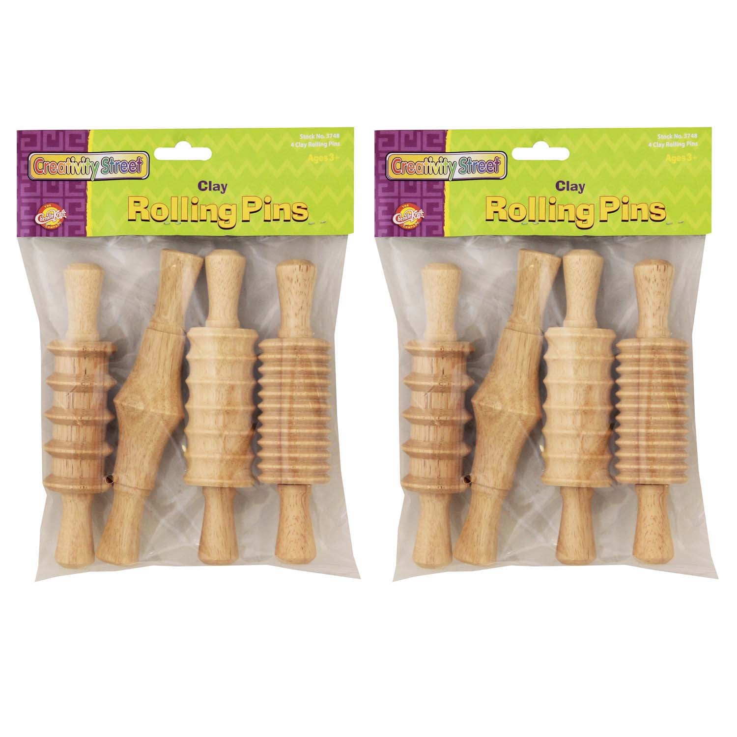 Wood Rolling Pin Set, 4 Patterns, 6", 4 Per Set, 2 Sets