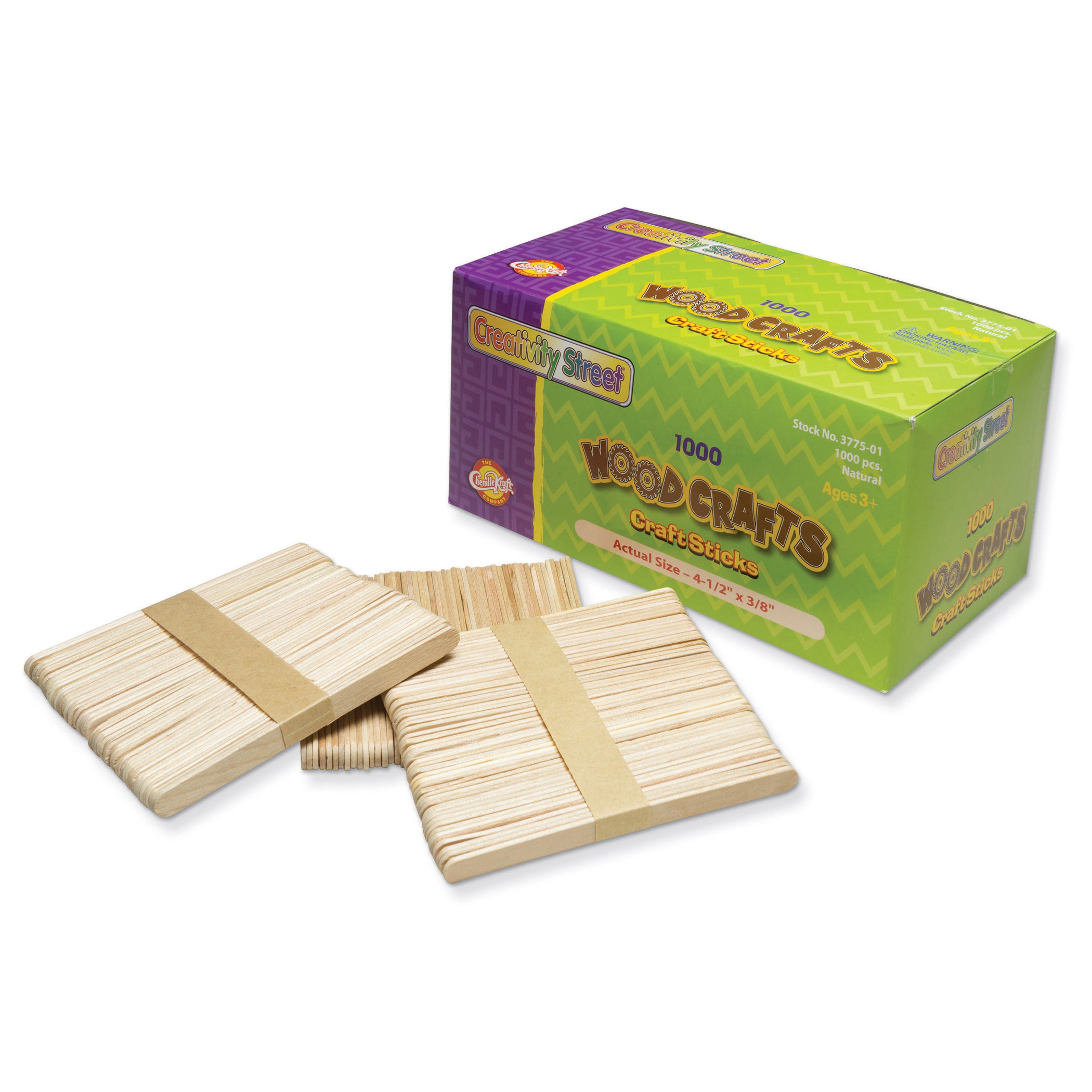 Regular Craft Sticks, Natural, 4-1/2" x 3/8", 1000 Pieces Pack, 2 Packs