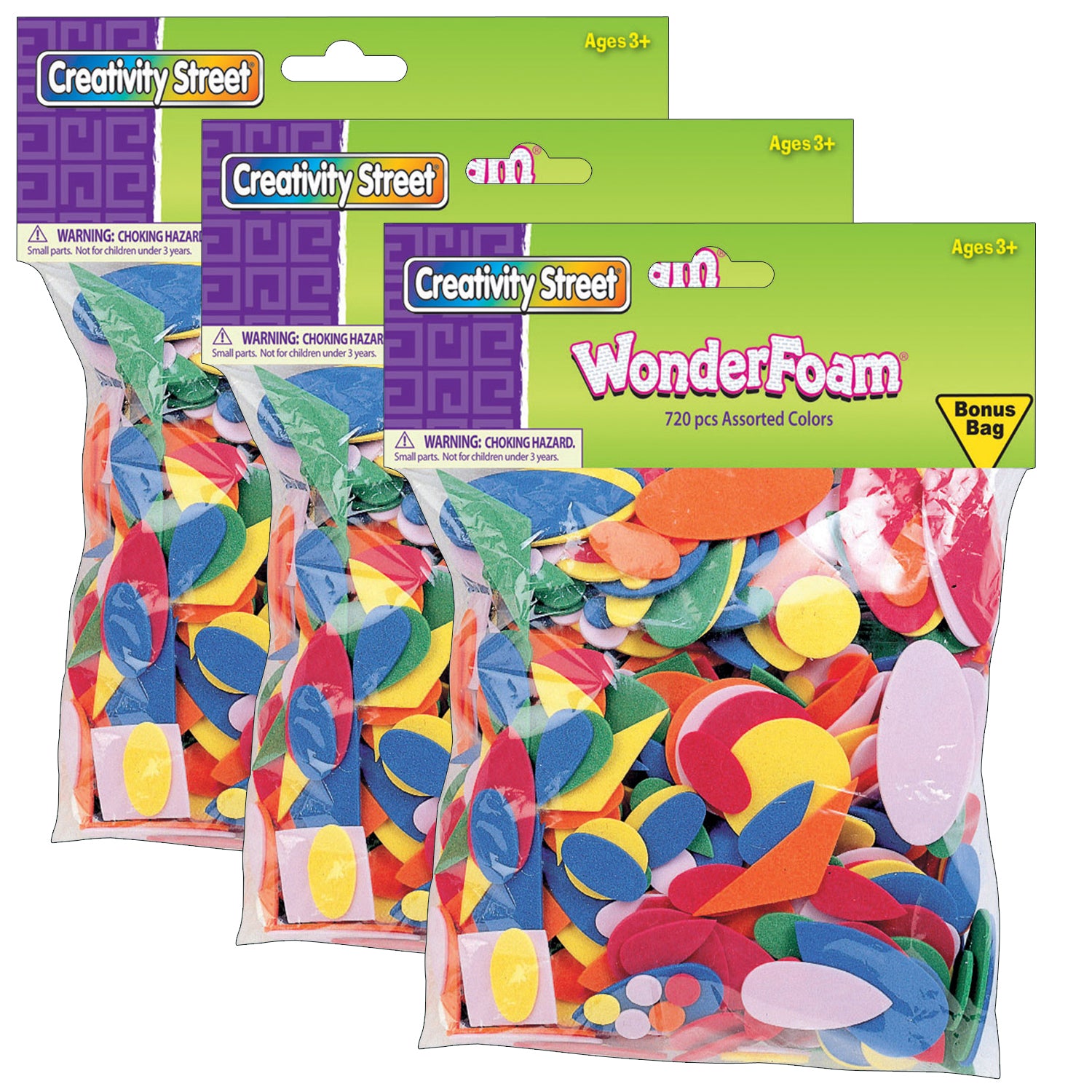 WonderFoam® Shapes, Assorted Sizes, 720 Pieces Per Pack, 3 Packs