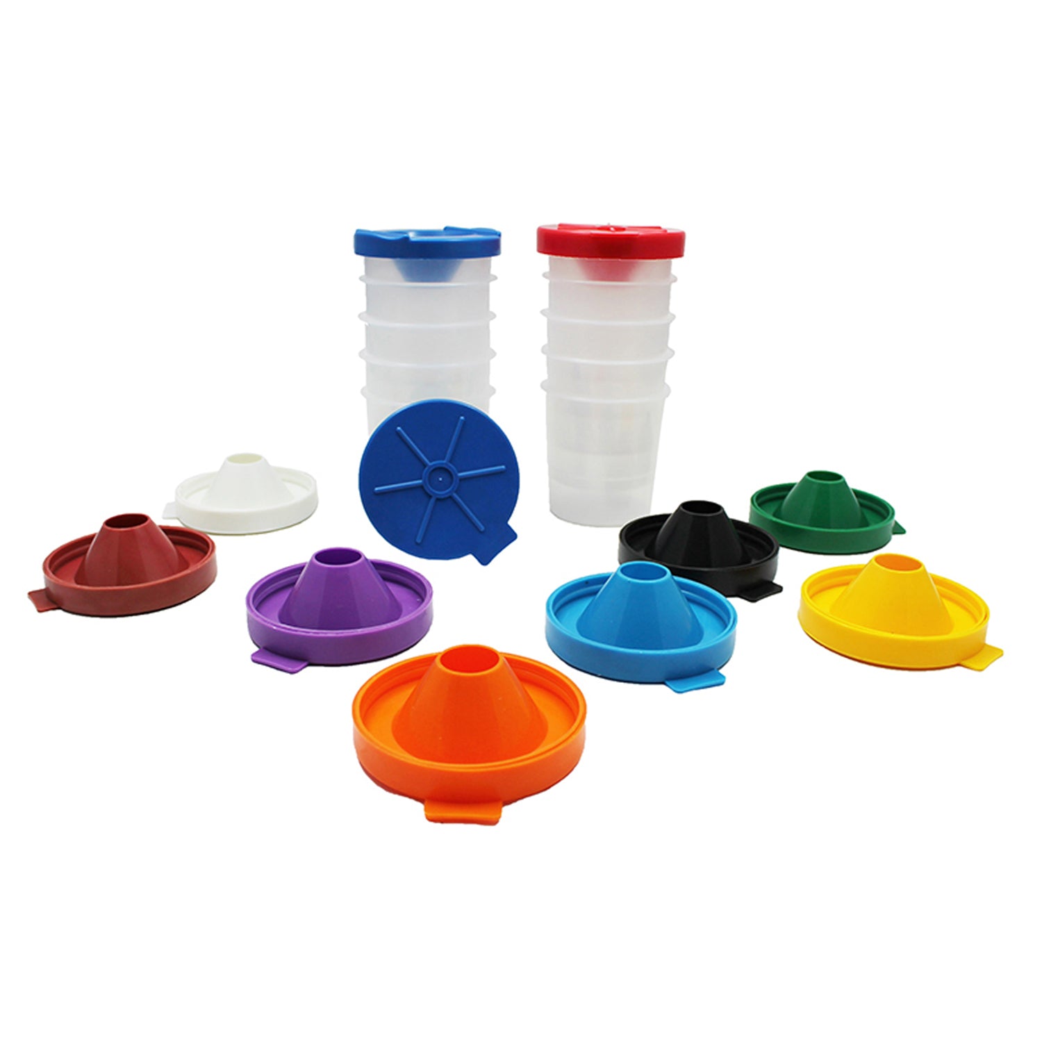 No-Spill Round Paint Cups with Colored Lids, 3" Dia., 10 Cups