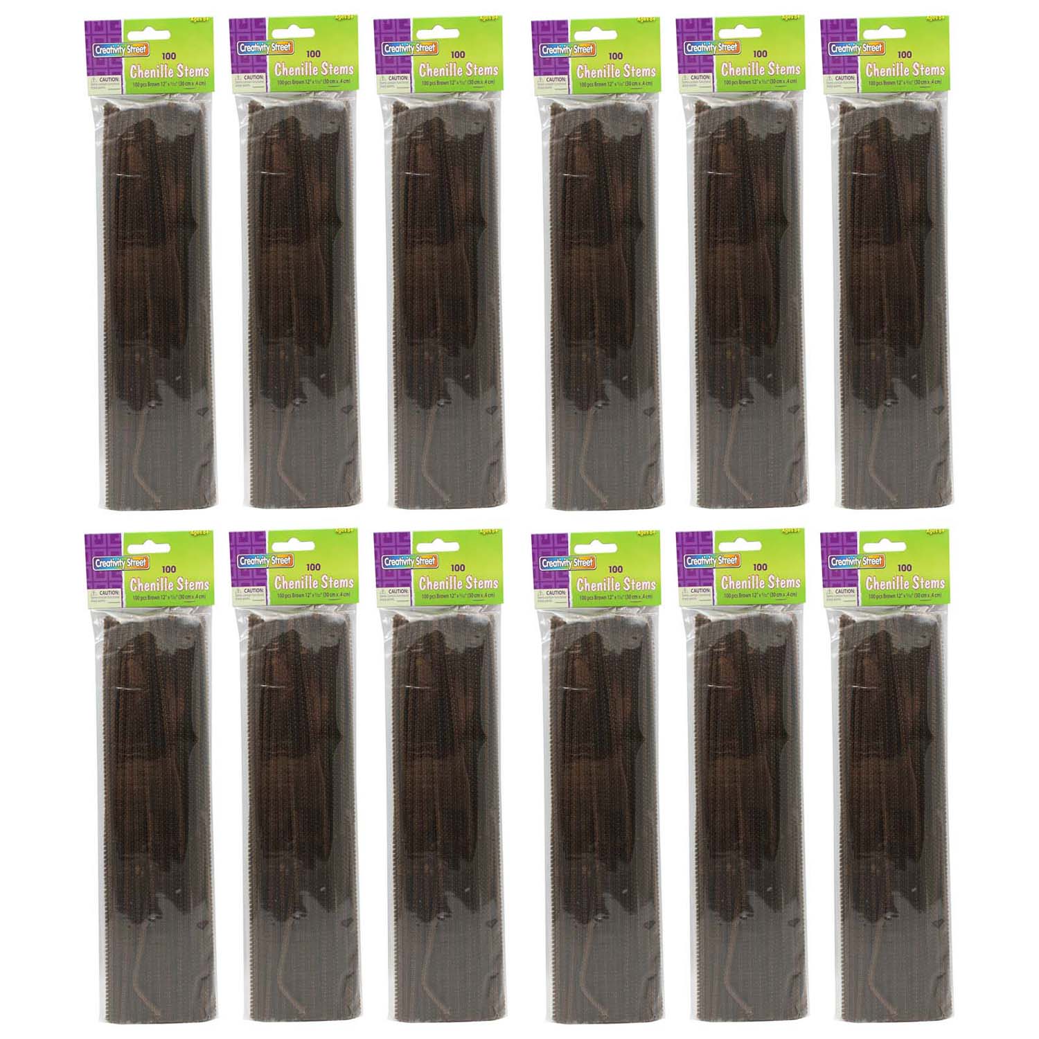 Regular Stems, Brown, 12" x 4 mm, 100 Per Pack, 12 Packs