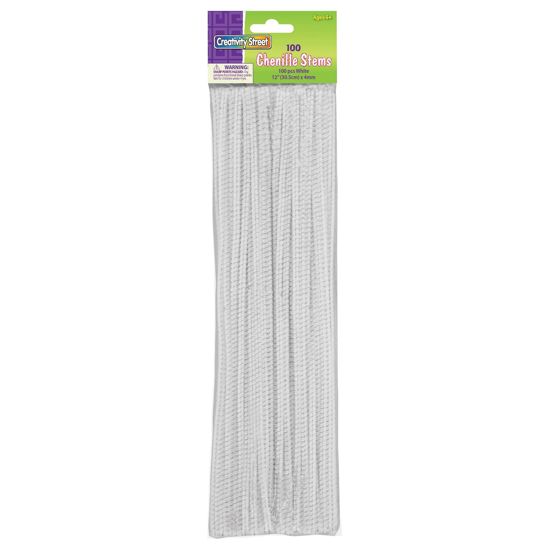 Regular Stems, White, 12" x 4 mm, 100 Per Pack, 12 Packs