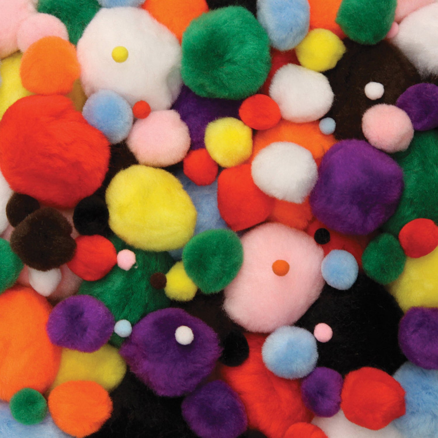 Pom Pons, Bright Hues, Assorted Sizes, 100 Pieces Per Pack, 3 Packs