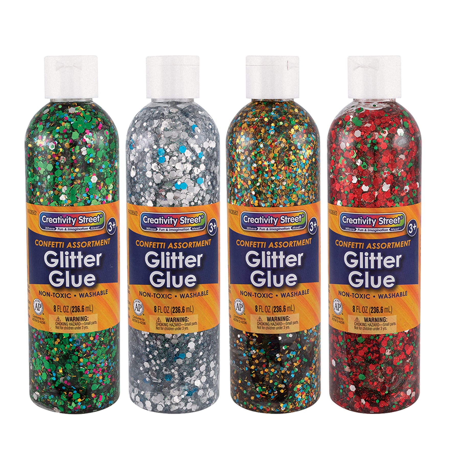 Glitter Glue, Assorted Confetti, 8 fl. oz., 8 Bottles