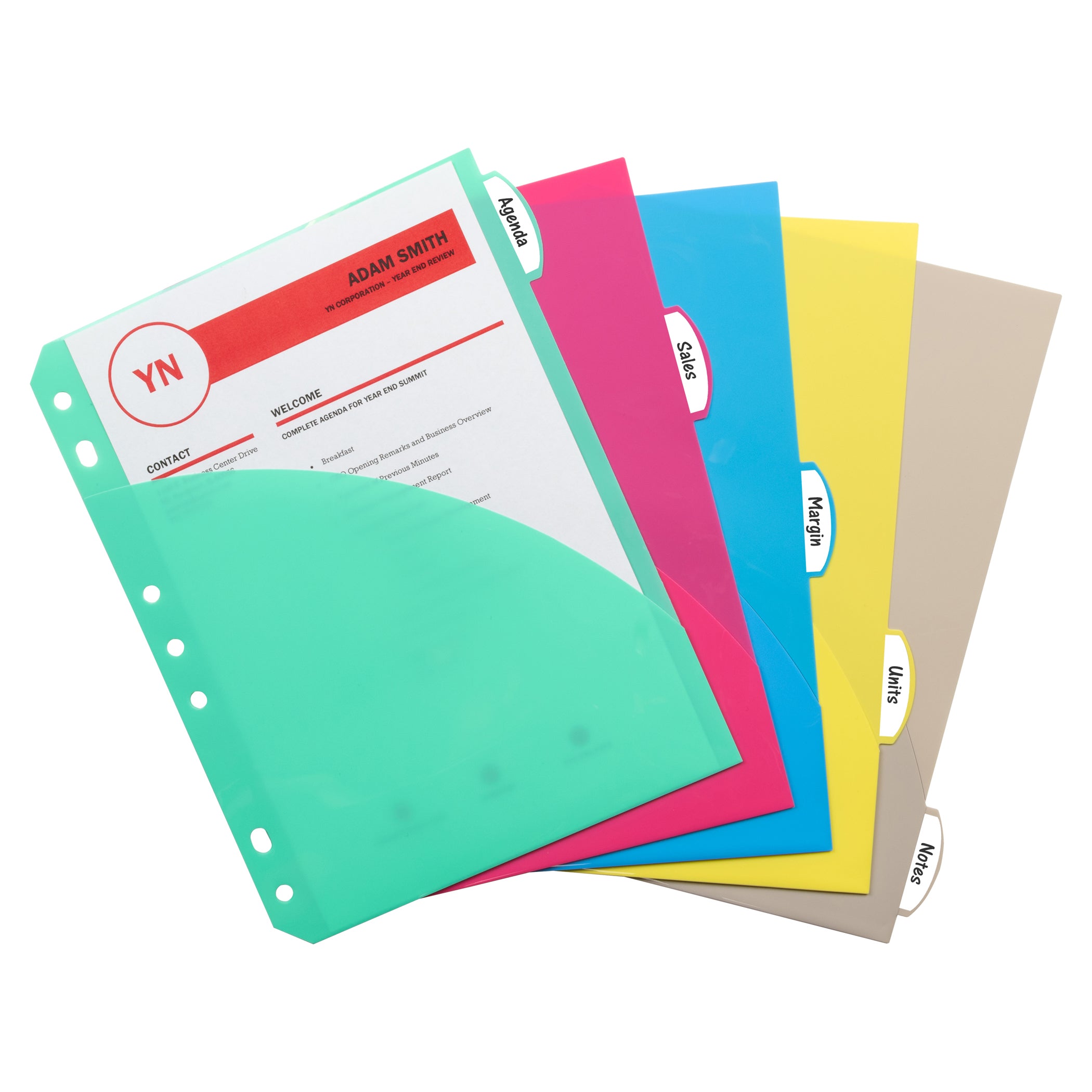 Mini Size 5-Tab Poly Index Dividers, Assorted Colors with Slant Pockets, 12 Sets - A1 School Supplies