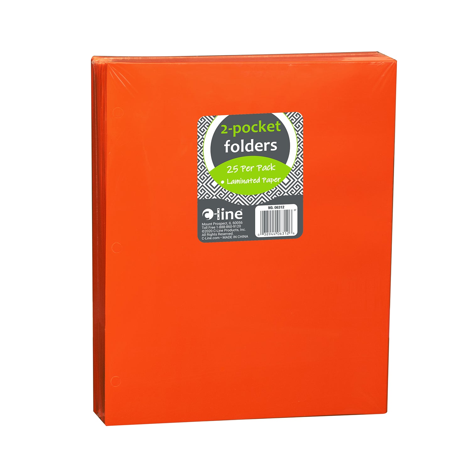 2-Pocket Laminated Paper Portfolios with 3-Hole Punch, Orange, Box of 25