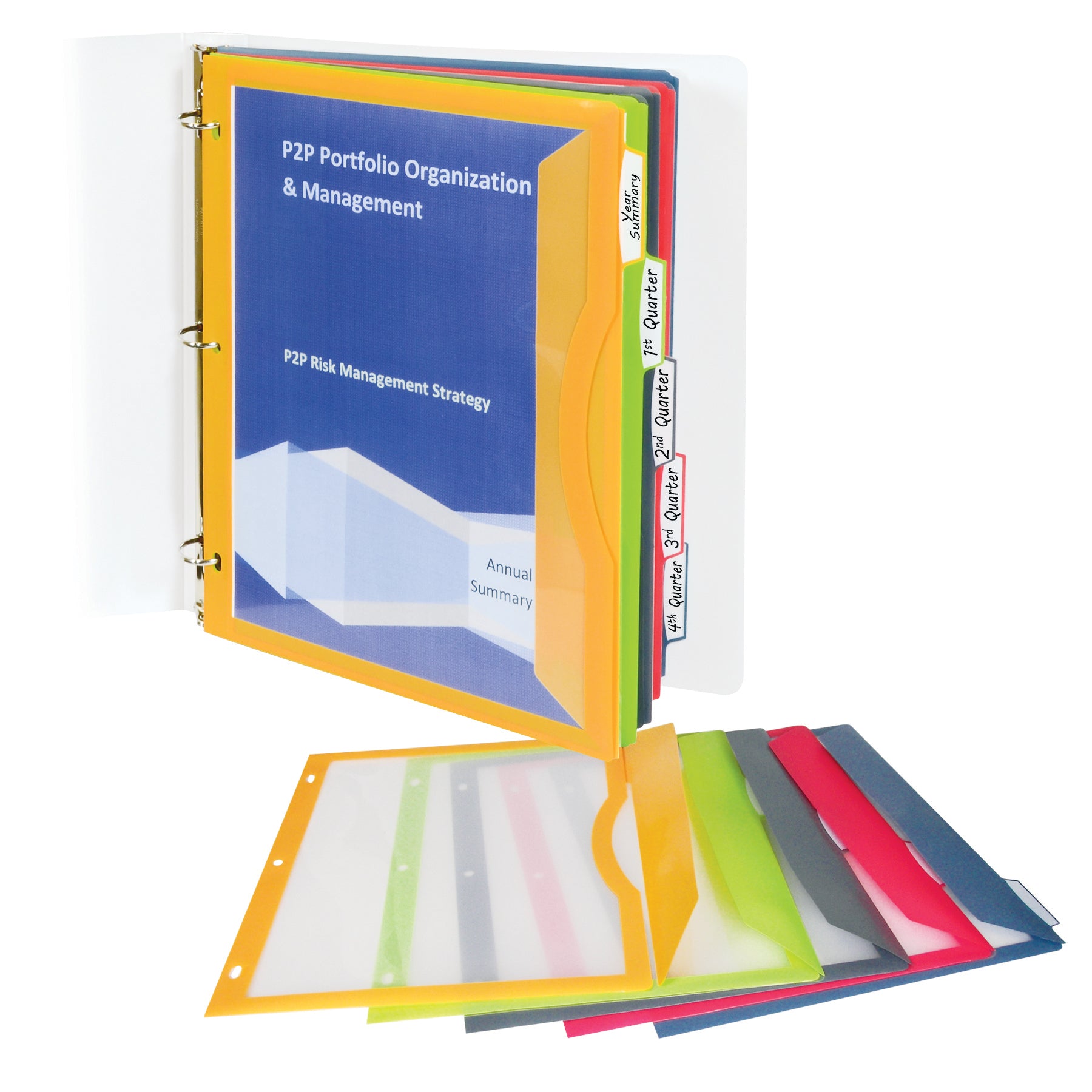 Super Heavyweight Poly Binder Pockets with Write-On Index Tabs, Assorted Colors, 8-1/2 x 11, 5 Per Set, 6 Sets - A1 School Supplies