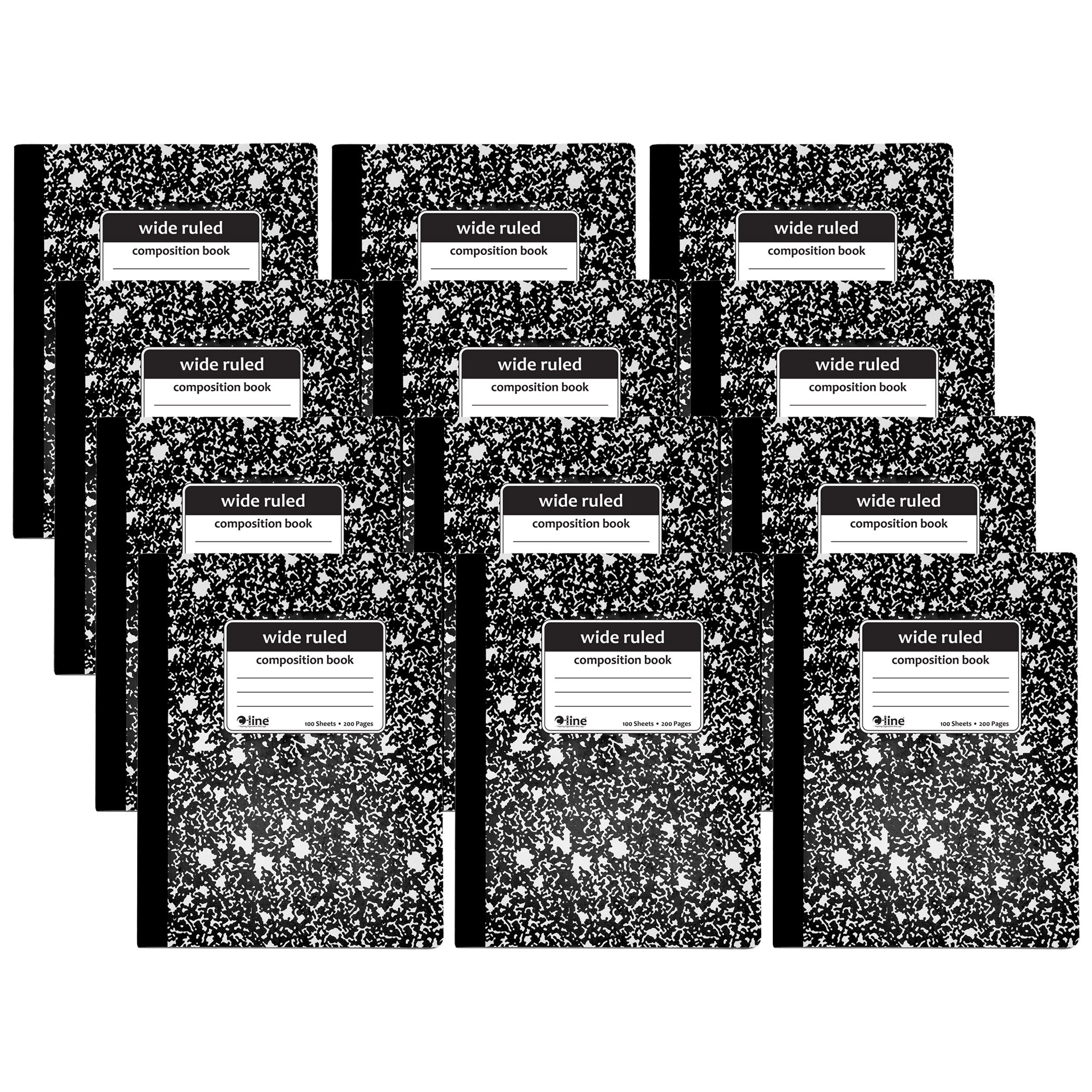 Composition Notebook, 100 Page, Wide Ruled, Black Marble, Pack of 12