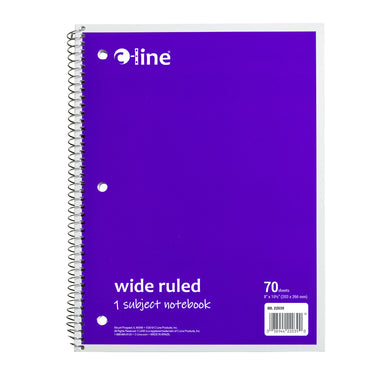 1-Subject Notebook, 70 Page, Wide Ruled, Purple, Pack of 12 - A1 School Supplies