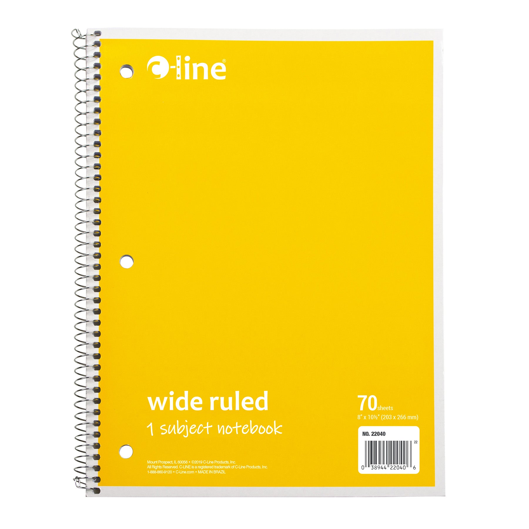 1-Subject Notebook, 70 Page, Wide Ruled, Yellow, Pack of 12