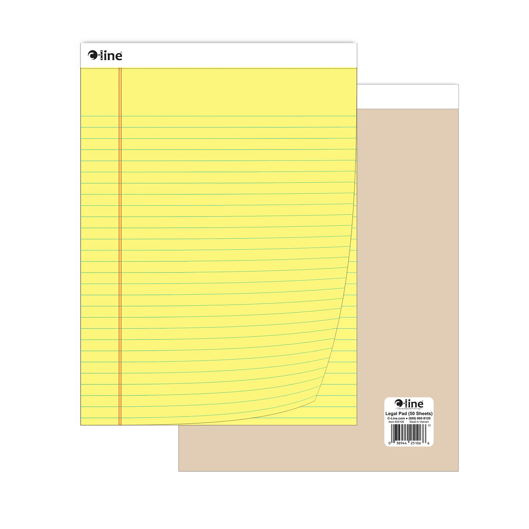 Legal Pad, Wide Ruled, Yellow, 50 Sheets, Pack of 12