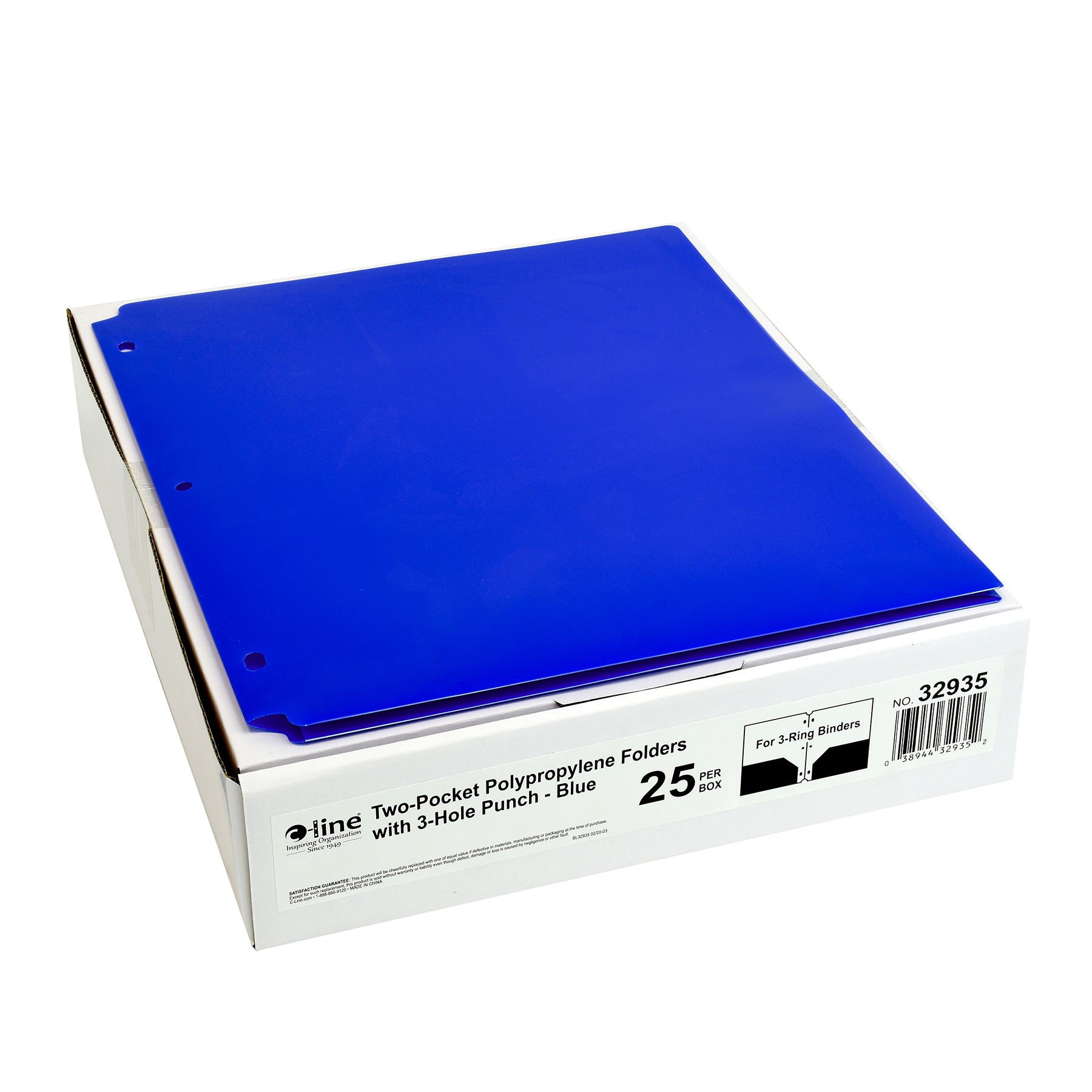 Two-Pocket Poly Portfolios with Three-Hole Punch, Blue, Box of 25