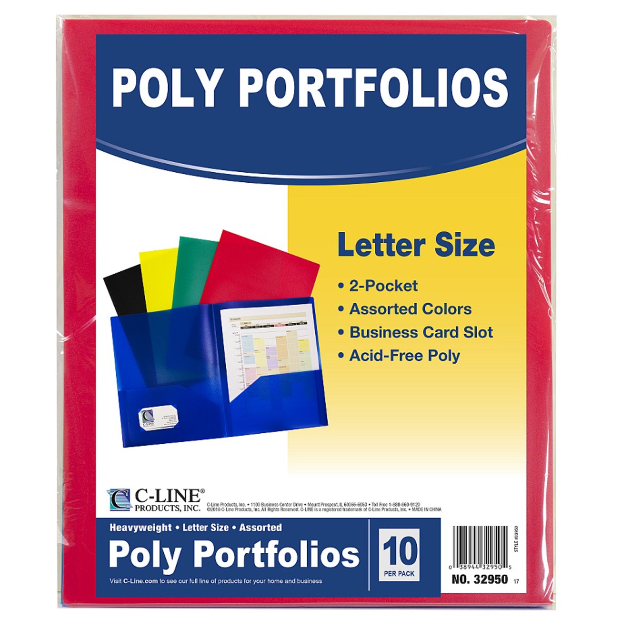 Two-Pocket Heavyweight Poly Portfolio Folder, Primary Colors, 10 Per Pack, 2 Packs