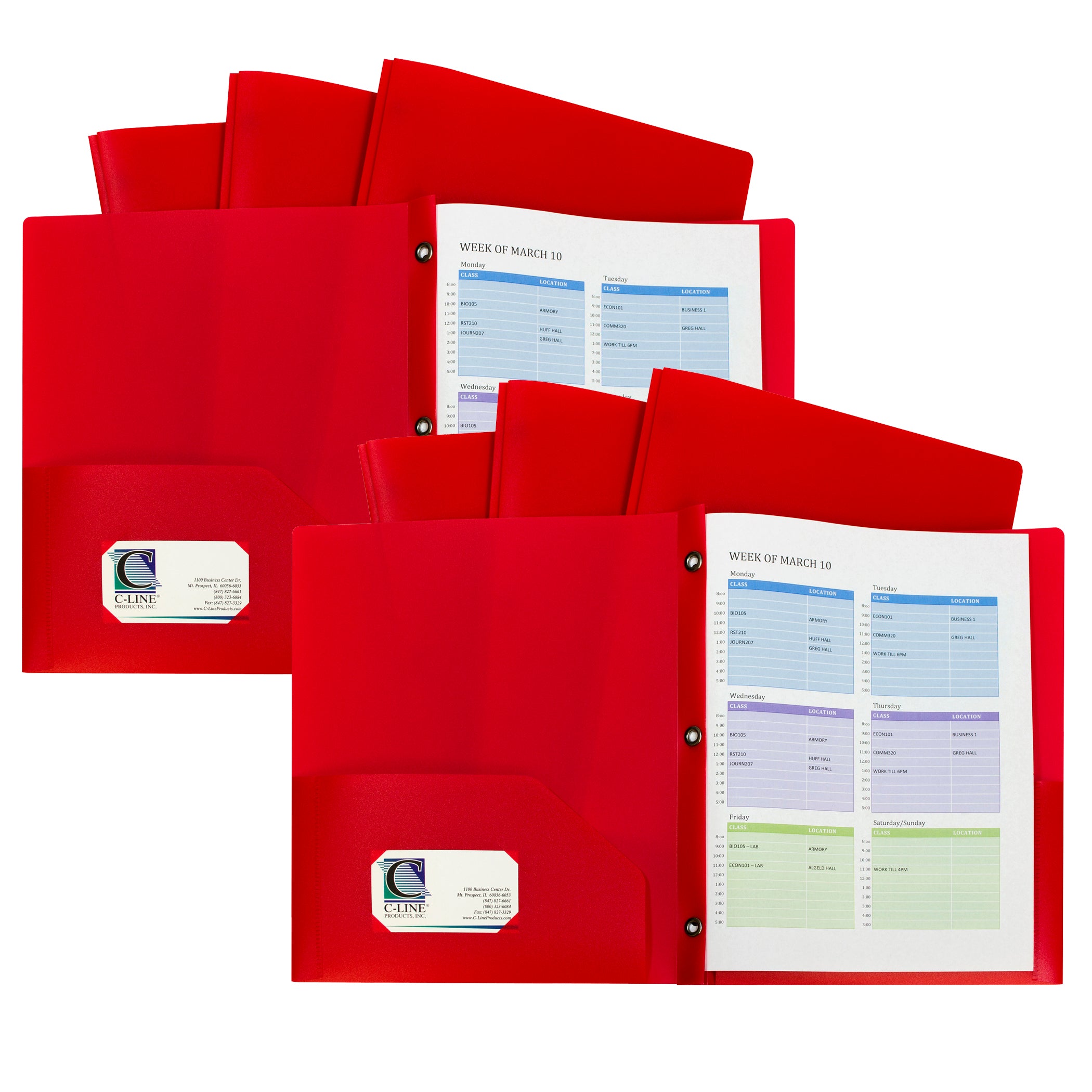 Two-Pocket Heavyweight Poly Portfolio Folder with Prongs, Red, 10 Per Pack, 2 Packs