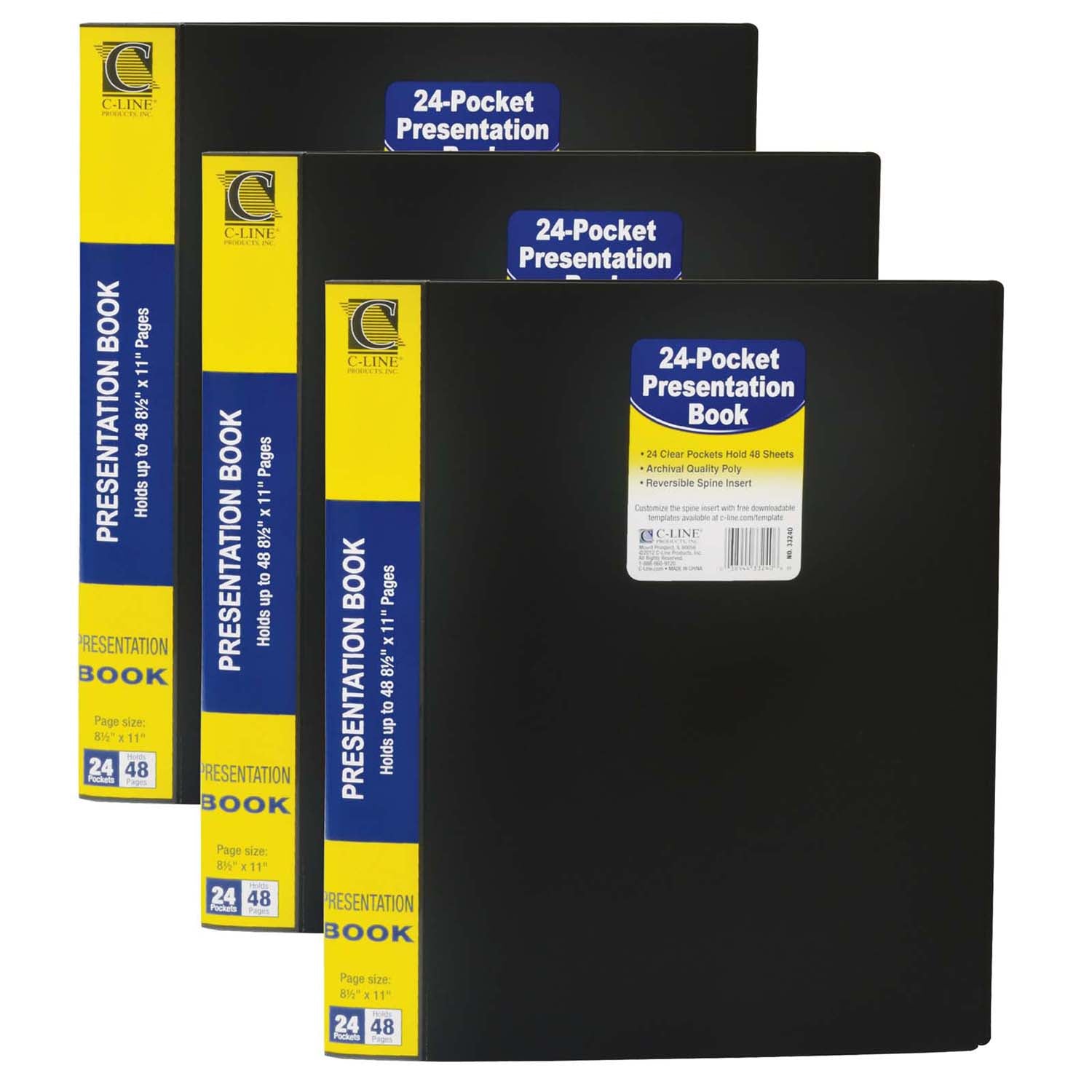 Bound Sheet Protector Presentation Book, 24-Pocket, Pack of 3