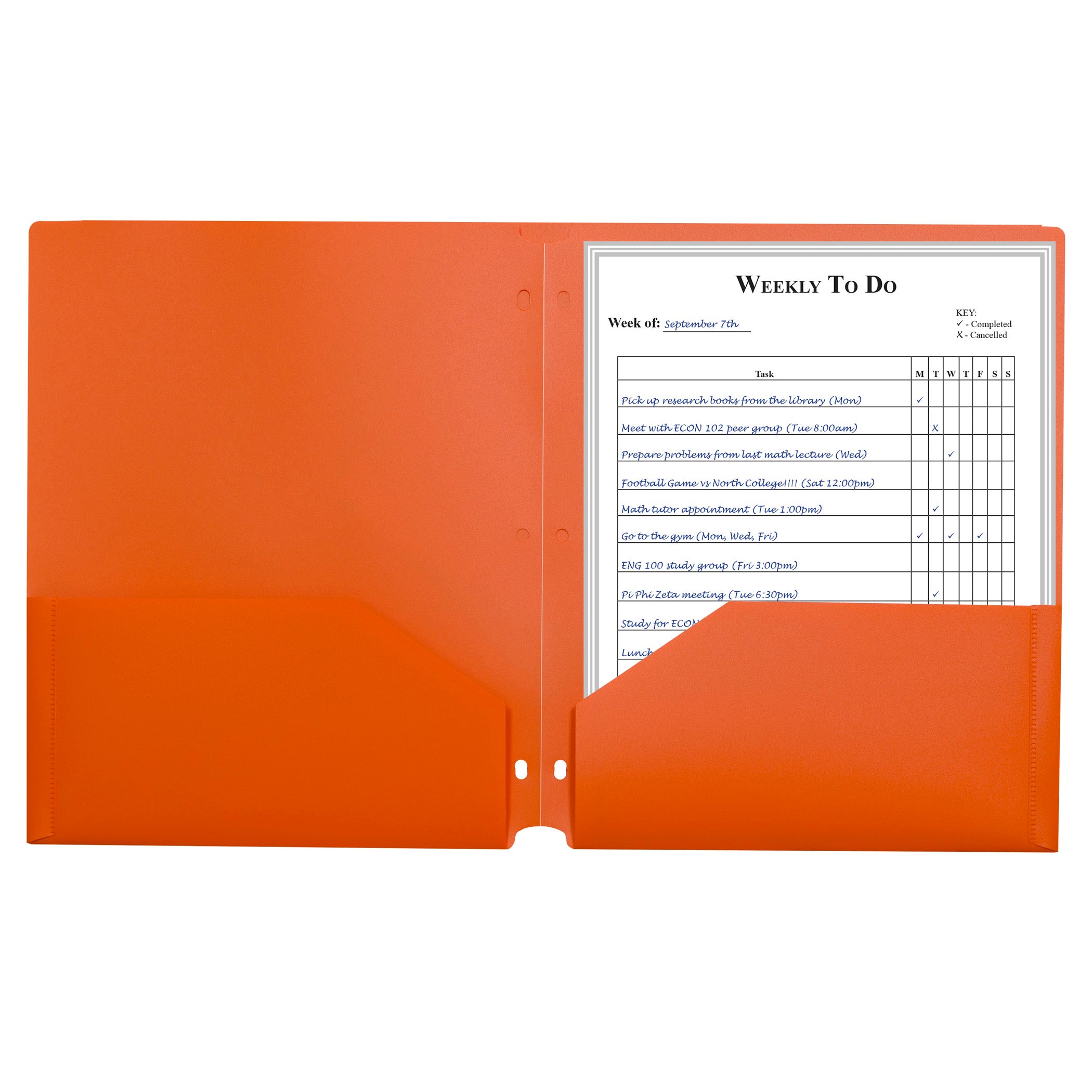 Two-Pocket Heavyweight Poly Portfolio Folder with Three-Hole Punch, Orange, Pack of 25