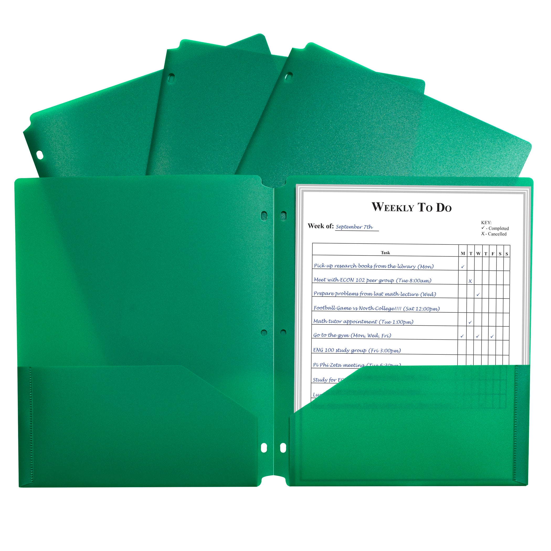 Two-Pocket Heavyweight Poly Portfolio Folder with Three-Hole Punch, Green, Pack of 25