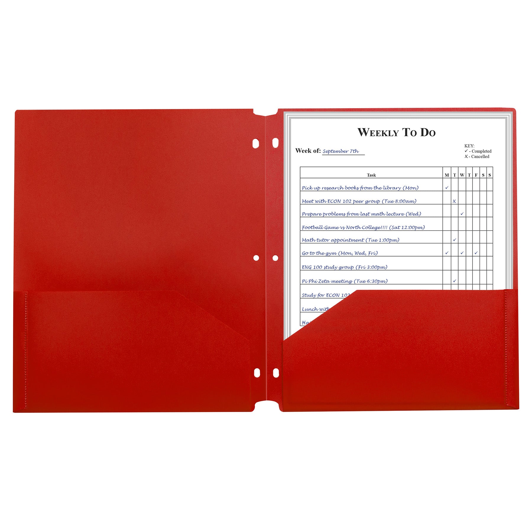 Two-Pocket Heavyweight Poly Portfolio Folder with Three-Hole Punch, Red, Pack of 25