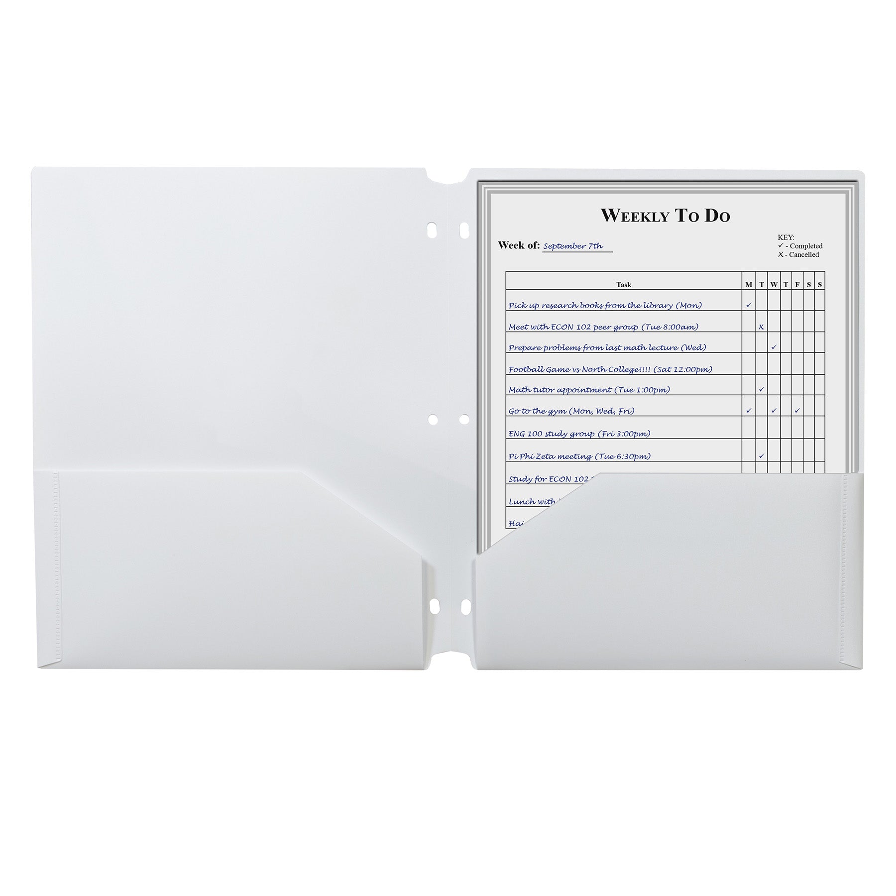 Two-Pocket Heavyweight Poly Portfolio Folder with Three-Hole Punch, White, Pack of 25